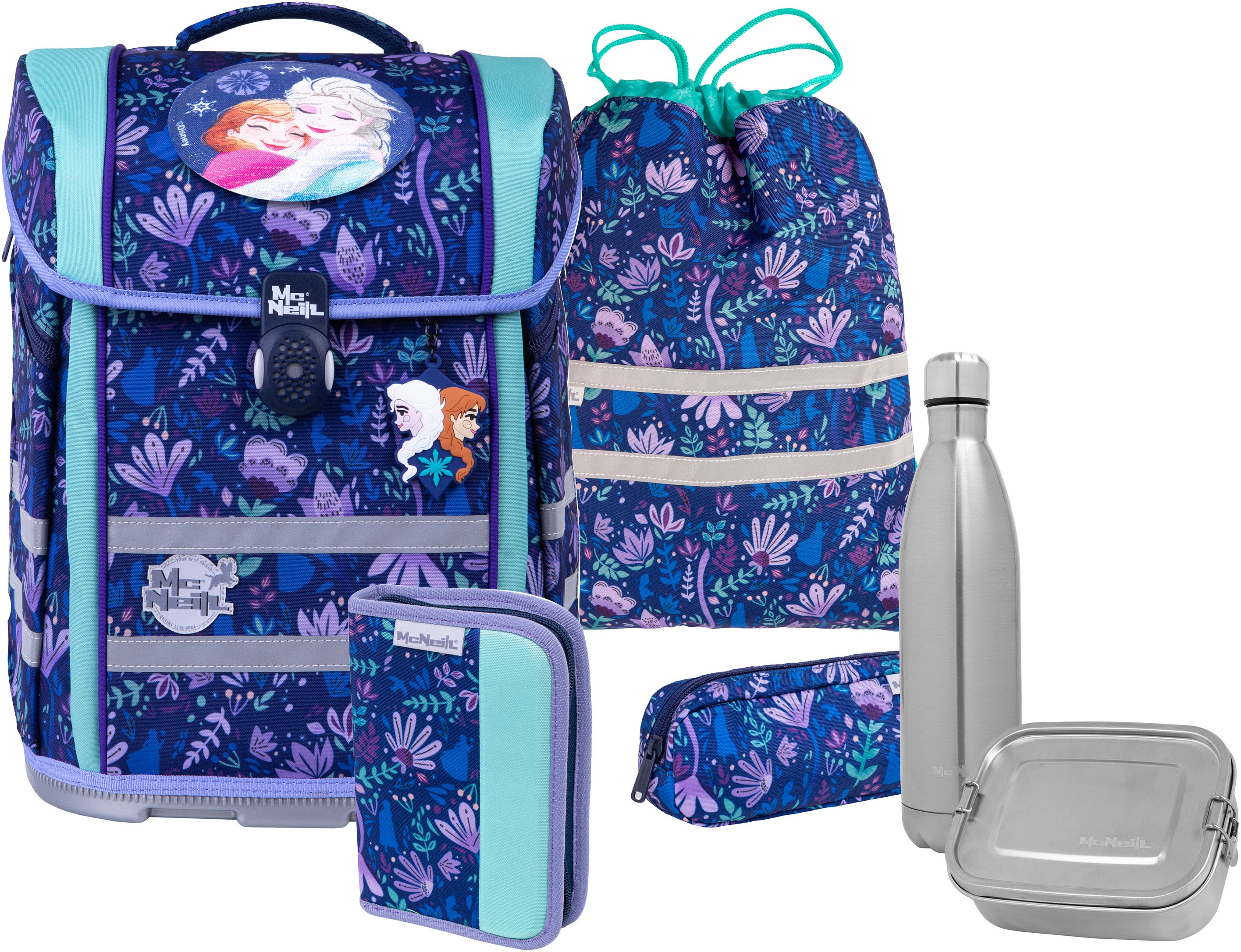 MCNEILL Kinder Schulranzen "Perfecto, Frozen II", lila, Polyester, Rucksäcke, inkl. Federmäppchen, Turnbeutel, Schlamperrolle & Motivmagnet