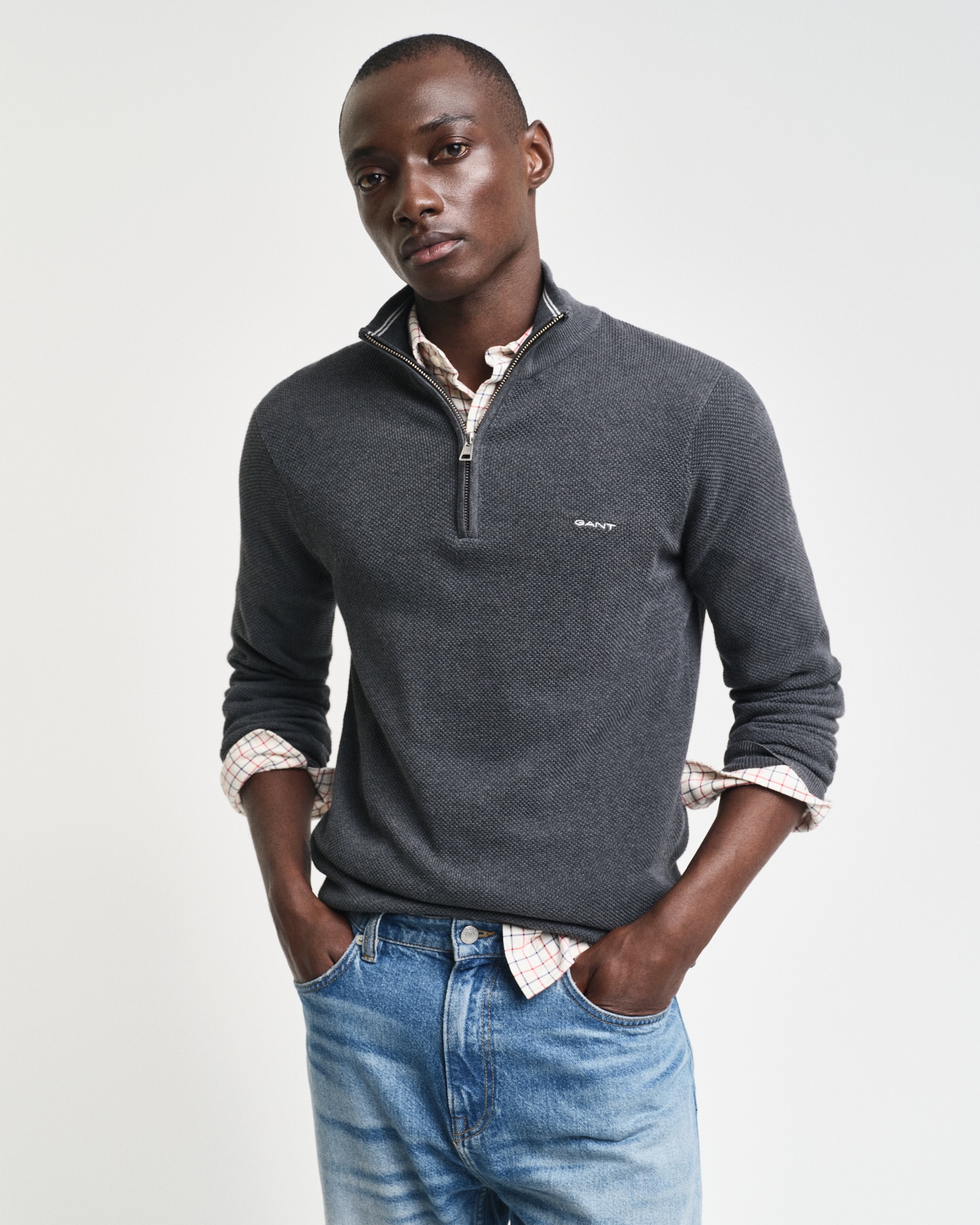 Gant Troyer "COTTON PIQUE HALF ZIP", mit Piqué-Struktur