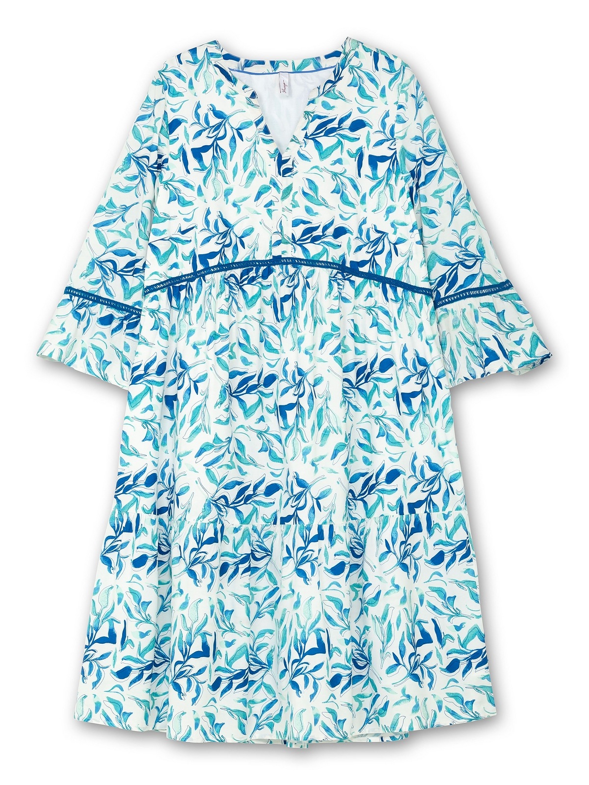 Sheego Sommerkleid »Große Größen«, in A-Linie, mit Blätterprint und Hohlsaumspitze
