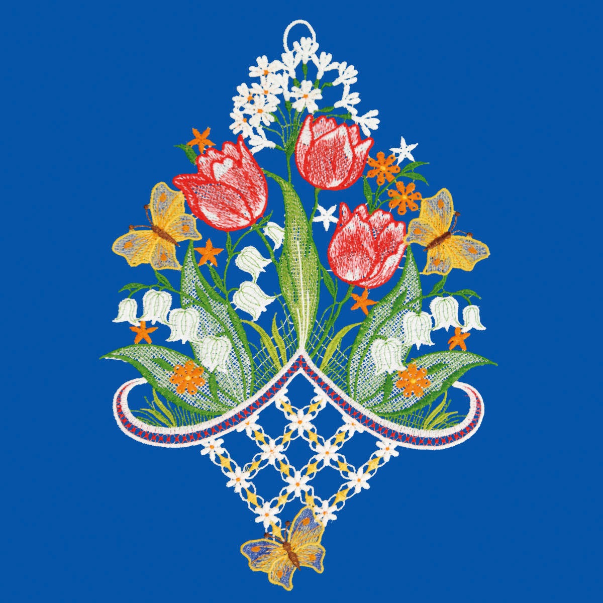 W. Reuter & Sohn - Plauener Spitze Fensterbild "Frühlingsgesteck", Made in günstig online kaufen