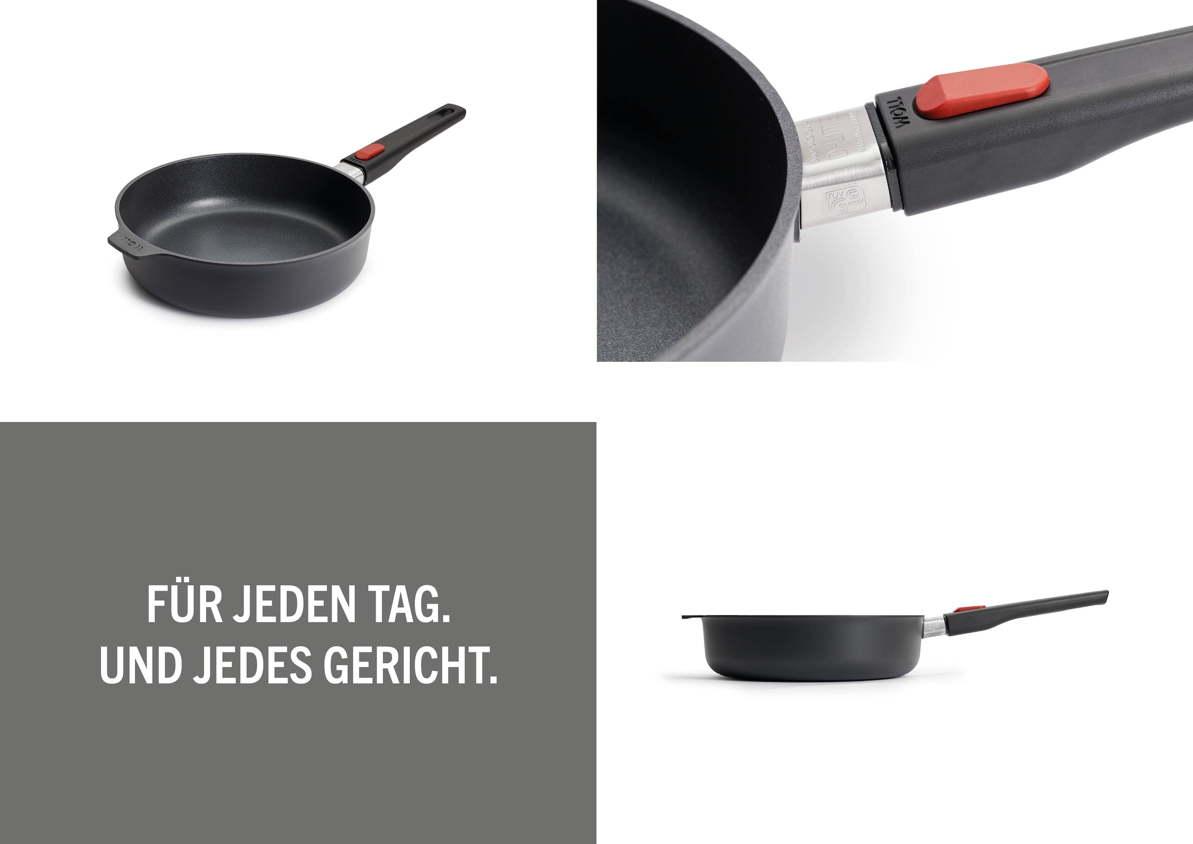WOLL Bratpfanne »D-Lite Hochrandpfanne,Ø24-32cm, Antihaft, Induktion« Aluminiumguss 1 tlg. Abnehmbarer Stiel, Ofenfest o. Stiel, Spülmaschinengeeignet, 7cm hoch