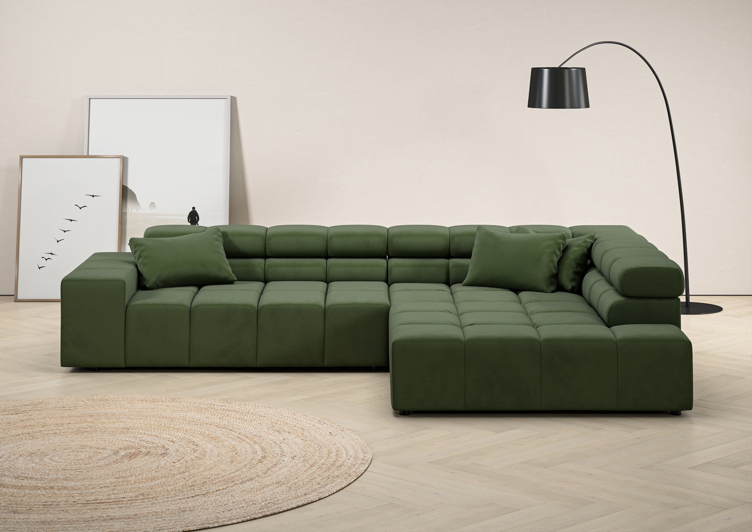 INOSIGN Ecksofa "Ancona incl. Kopfteilverstellung, Zierkissen Breite 319cm, günstig online kaufen