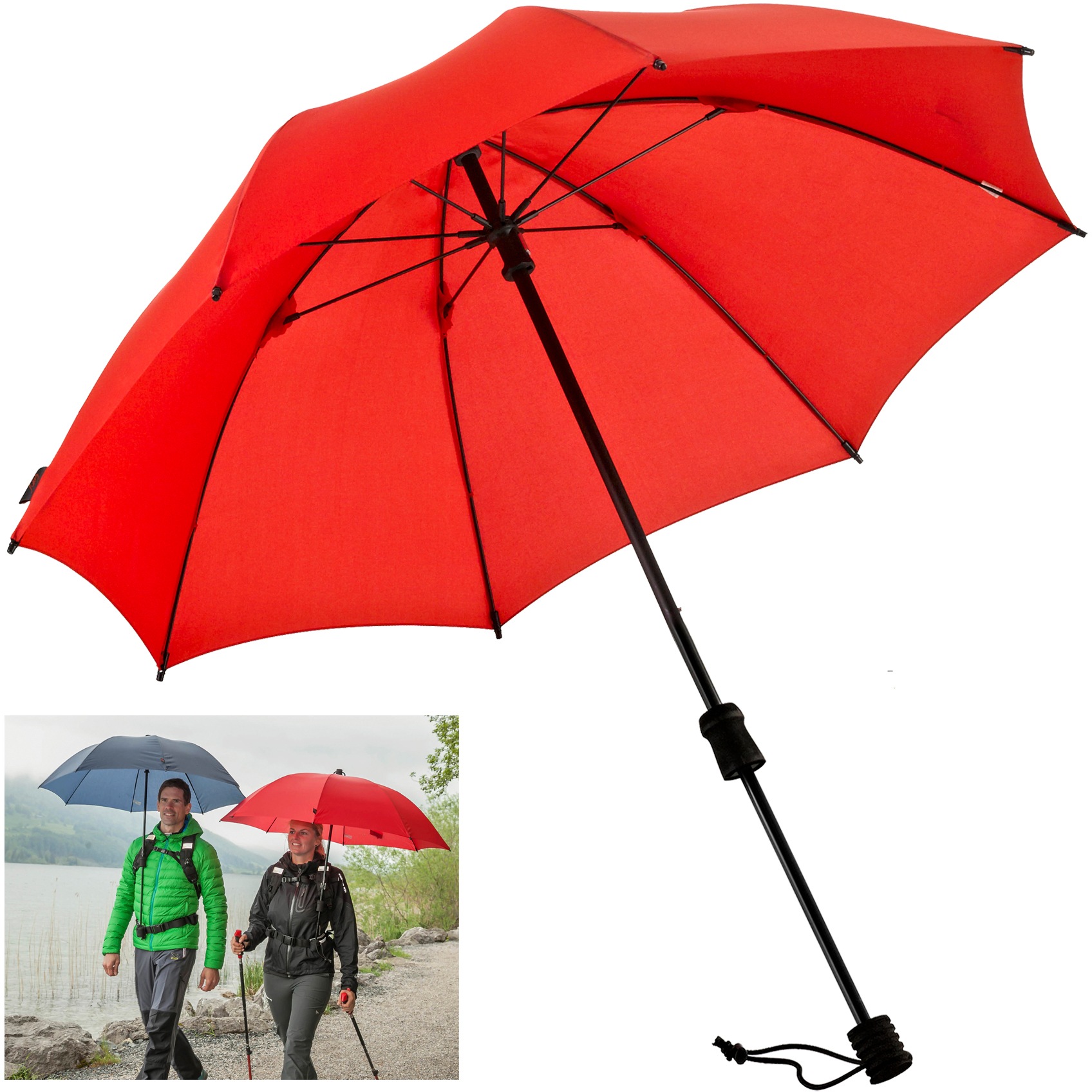 Stockregenschirm »Swing handsfree, rot«, handfrei tragbar