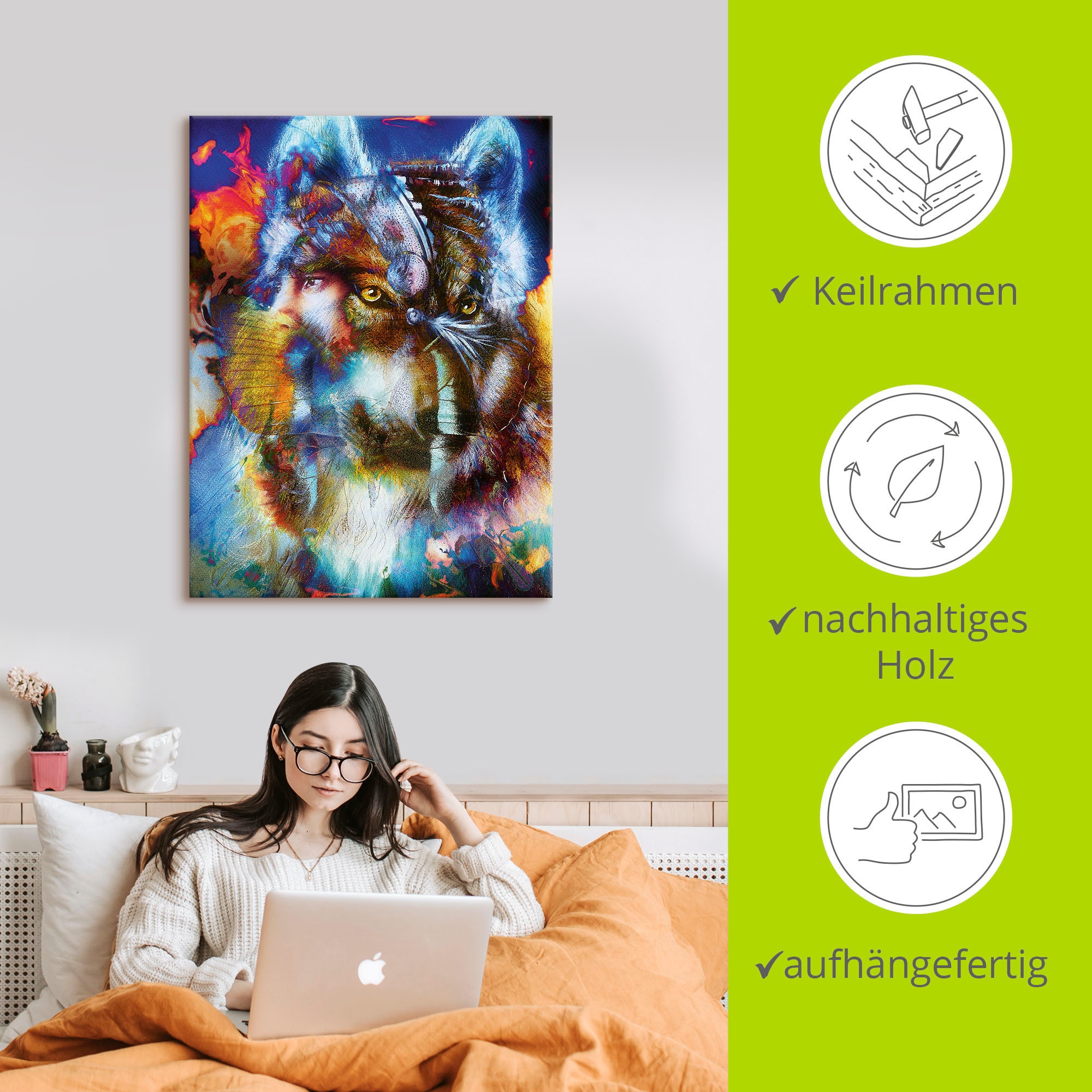 Artland Wandbild »Indischer Krieger mit Wolf«, klassische Fantasie, (1 St.), als Leinwandbild, Poster, Wandaufkleber in verschied. Größen