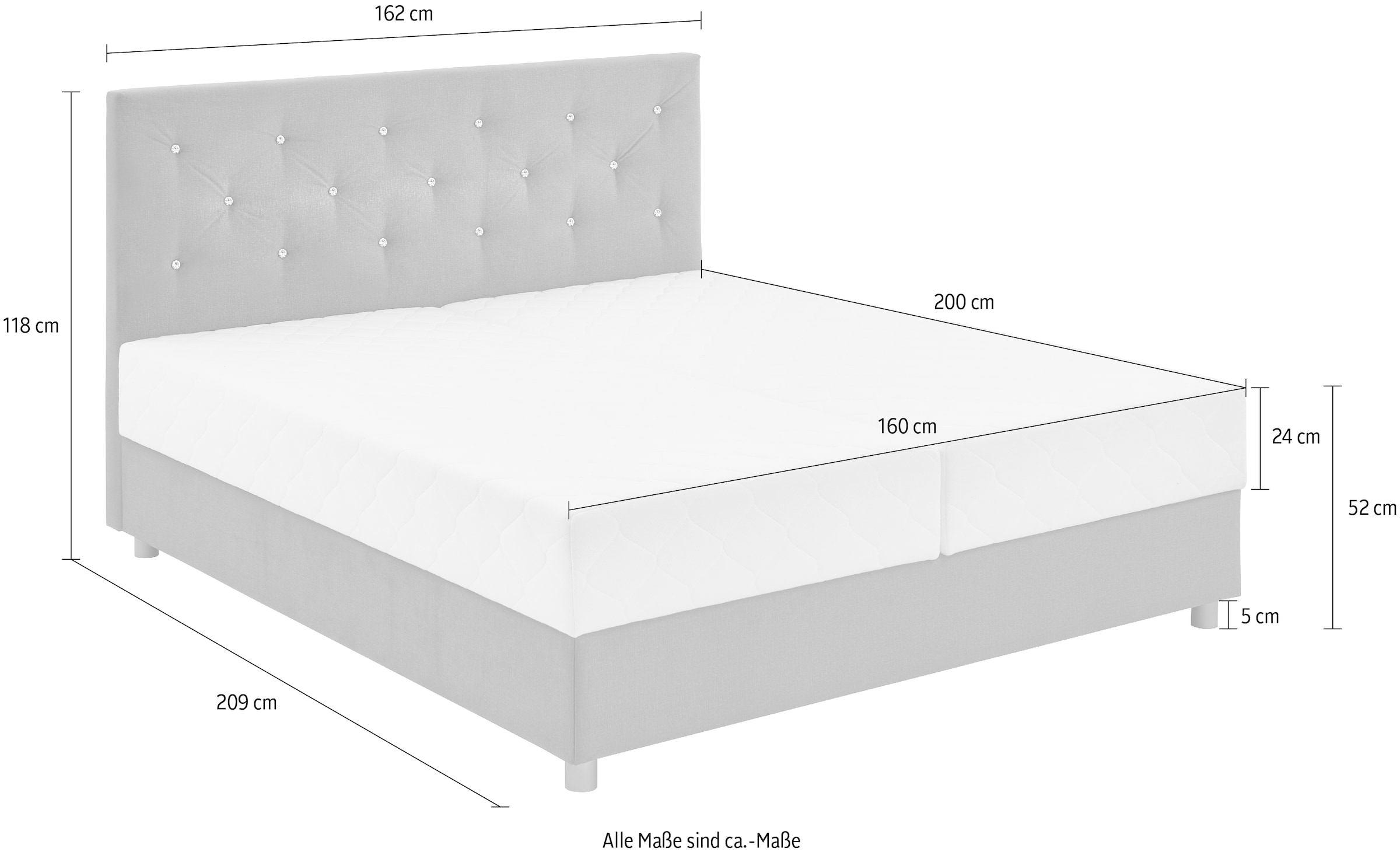ATLANTIC home collection Boxbett »CELIA im hochwertiger Samtoptik«, mit Taschen-Federkernmatratze, Bettkasten und Strass-Steinen