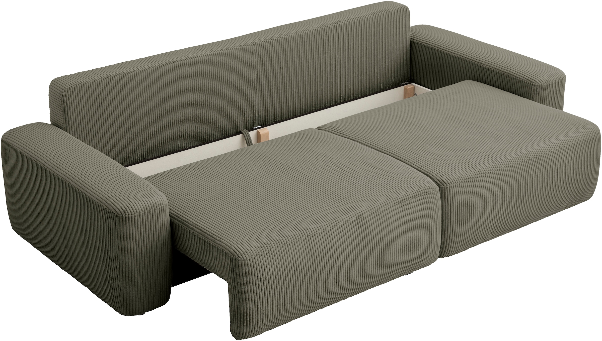 INOSIGN 3-Sitzer »TORGE (257cm), Sofa,Schlafsofa in Cord, Samtvelours, Struktur fein«, rundes Design, Schlaffunktion u. Bettkasten, Liegefläche: 135/200 cm