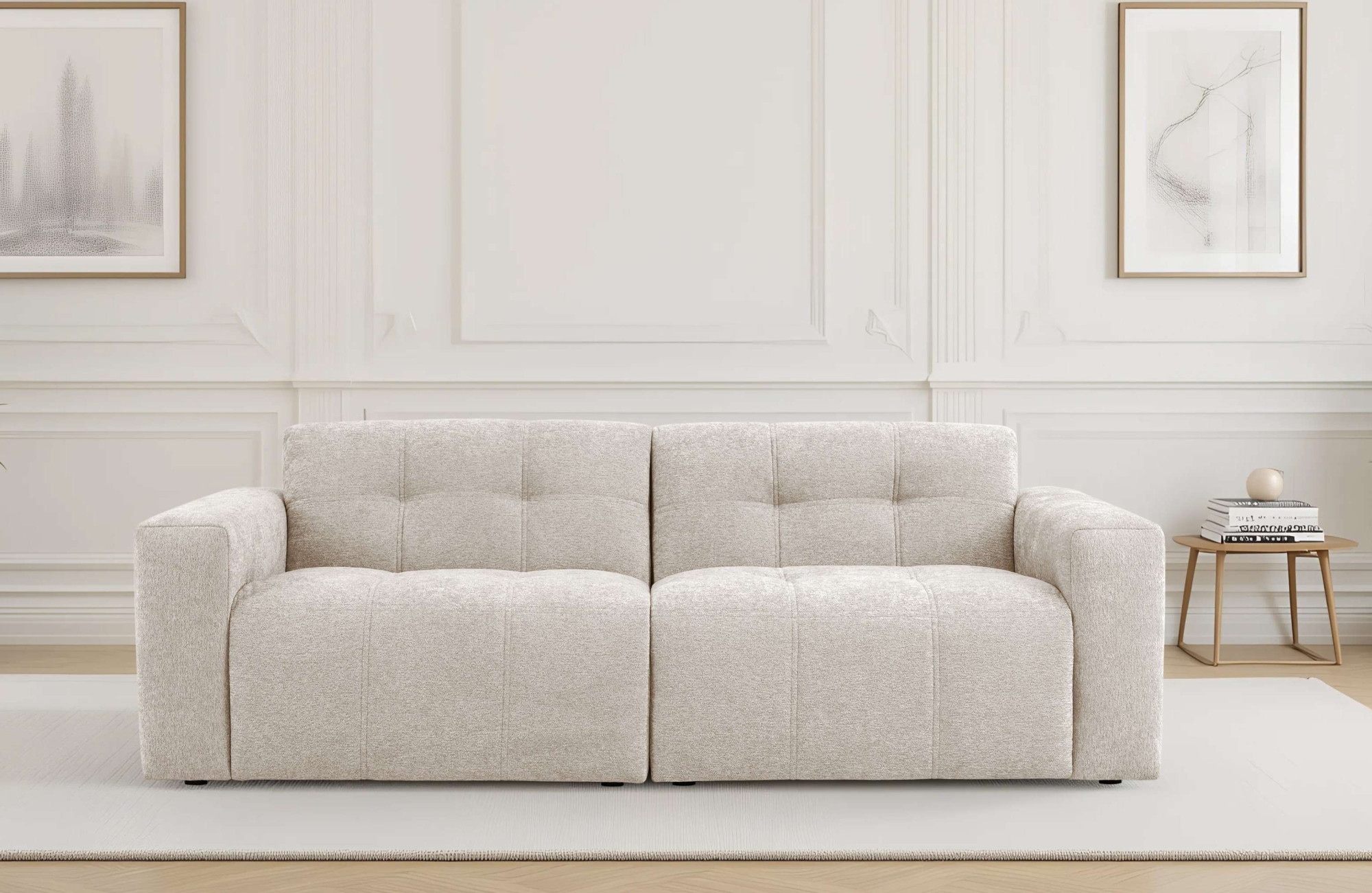 OTTO home 3-Sitzer "Tapley" Breite 220 cm,Boucle, Struktur fein, mit Knopfsteppung, bodentief