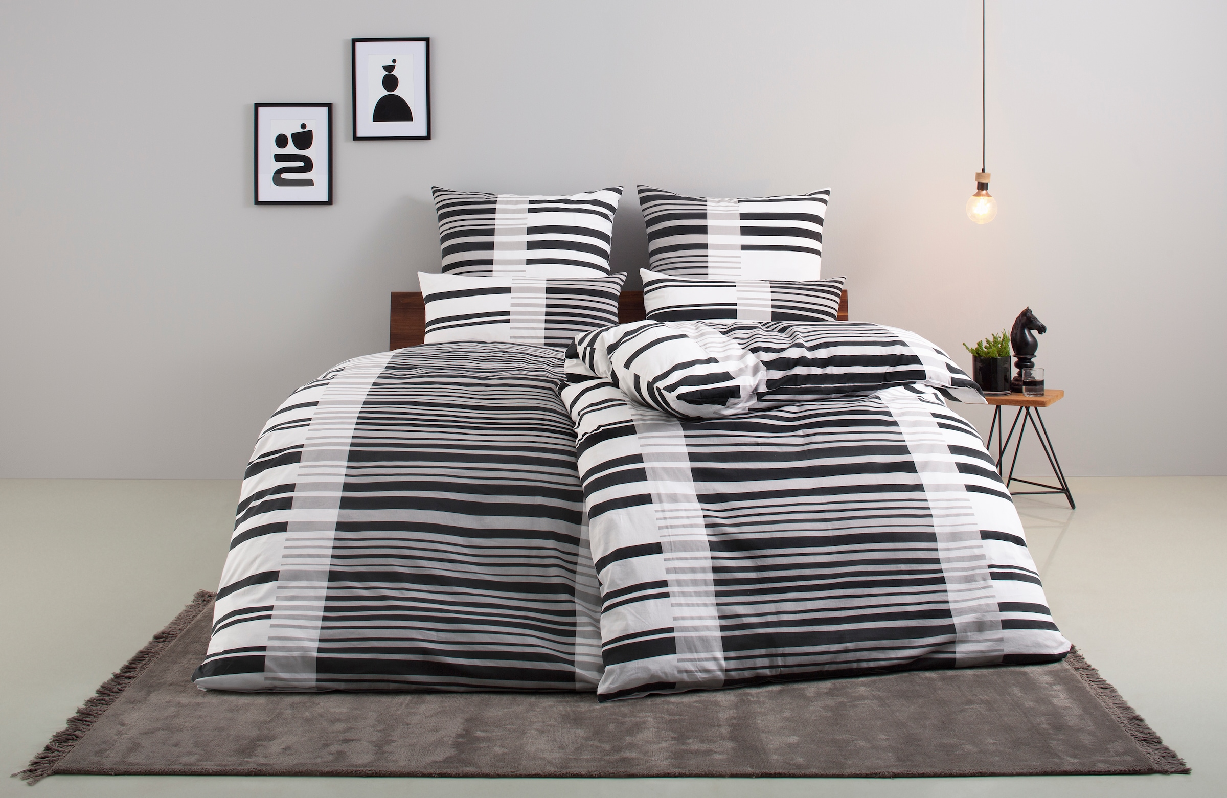 Bruno Banani Bettwäsche "Cameo in Gr. 135x200 oder 155x220 cm" 2 Bettwäsche aus Baumwolle, Bettwäsche im Streifen-Design