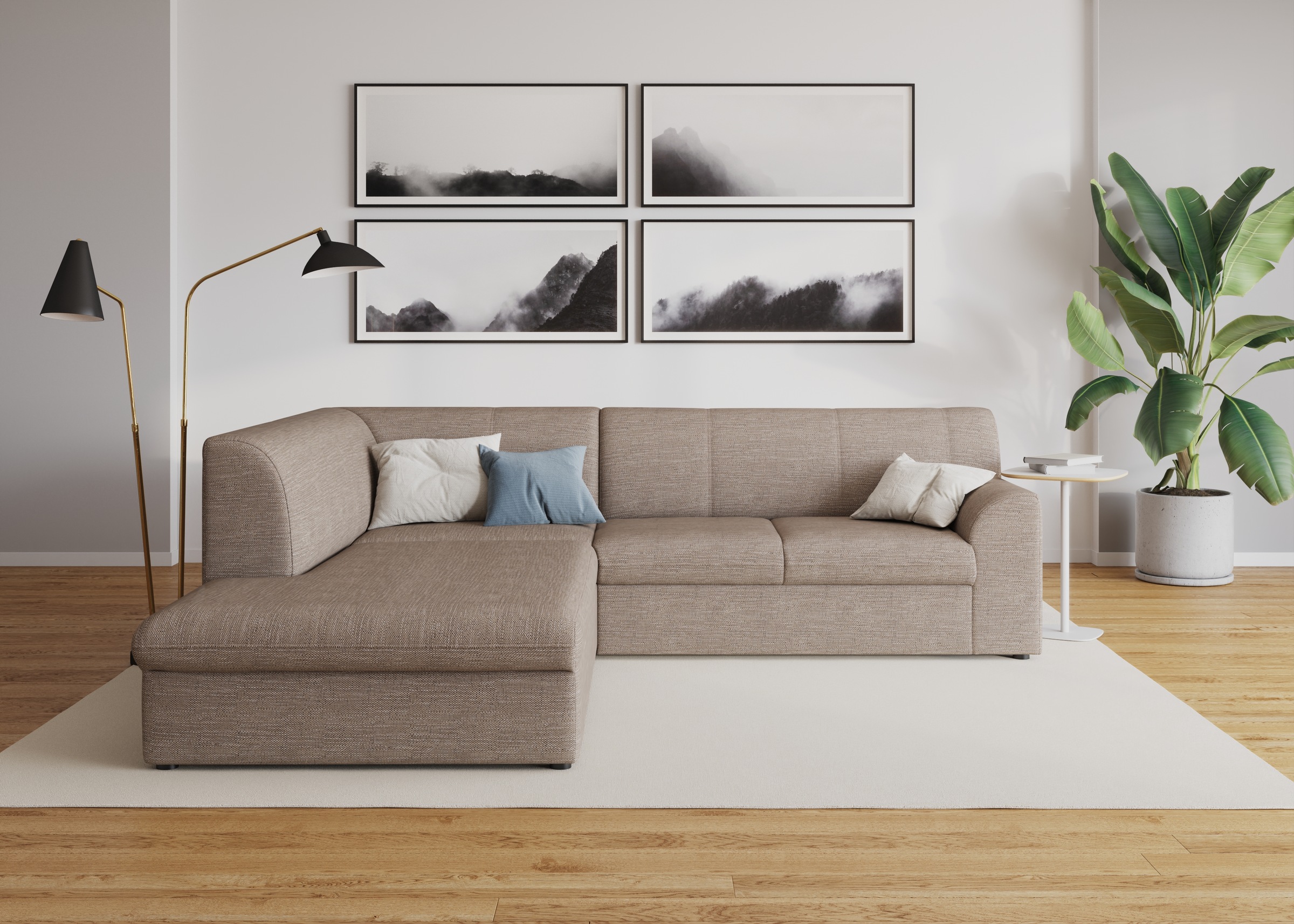 DOMO collection "Topper zeitlos elegant, kompakte StellmaßeL-Form" mit Ottomane, wahlweise mit Schlaffunktion