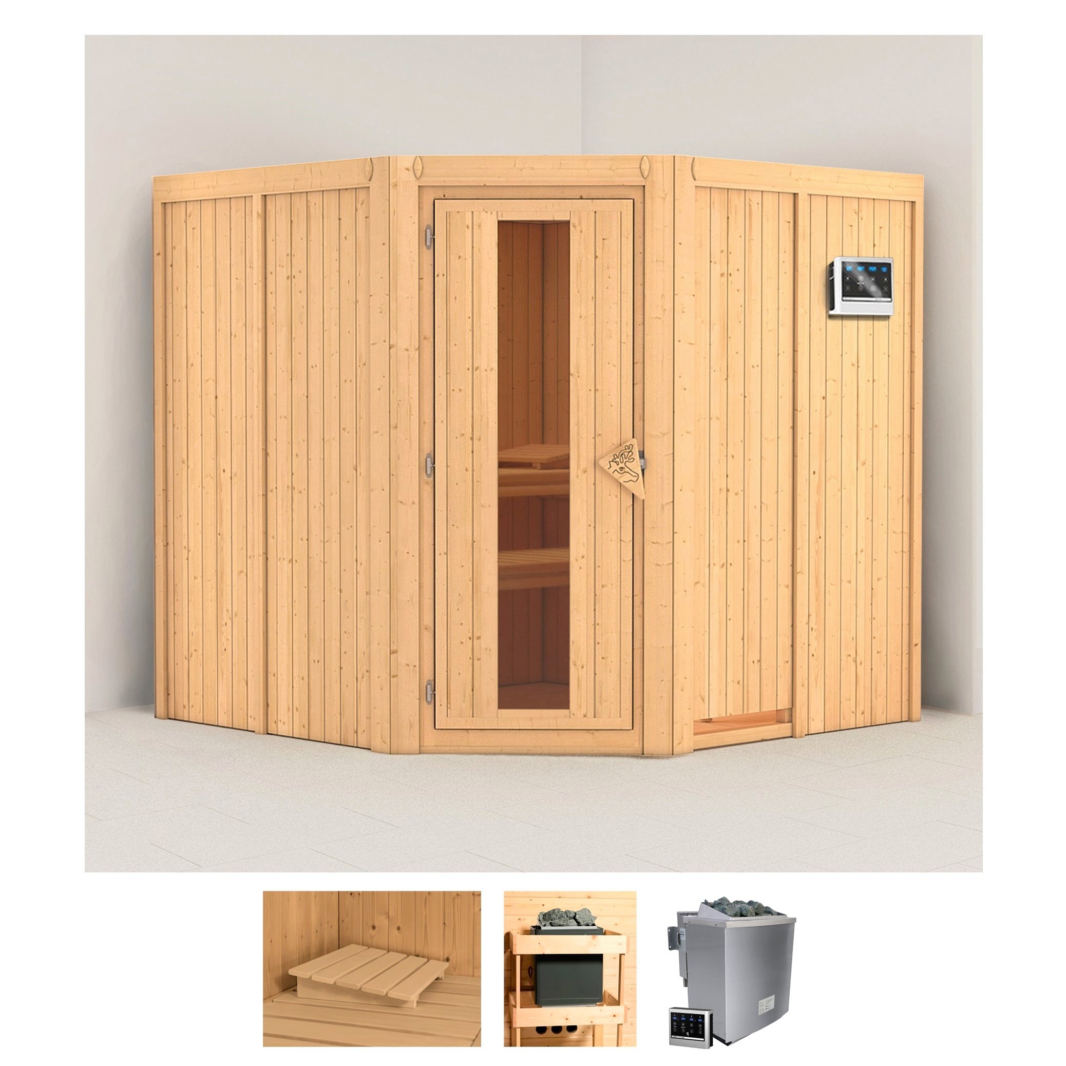 Karibu Sauna "Jarin" Set, Ofen 9 kW Bio externe Strg easy