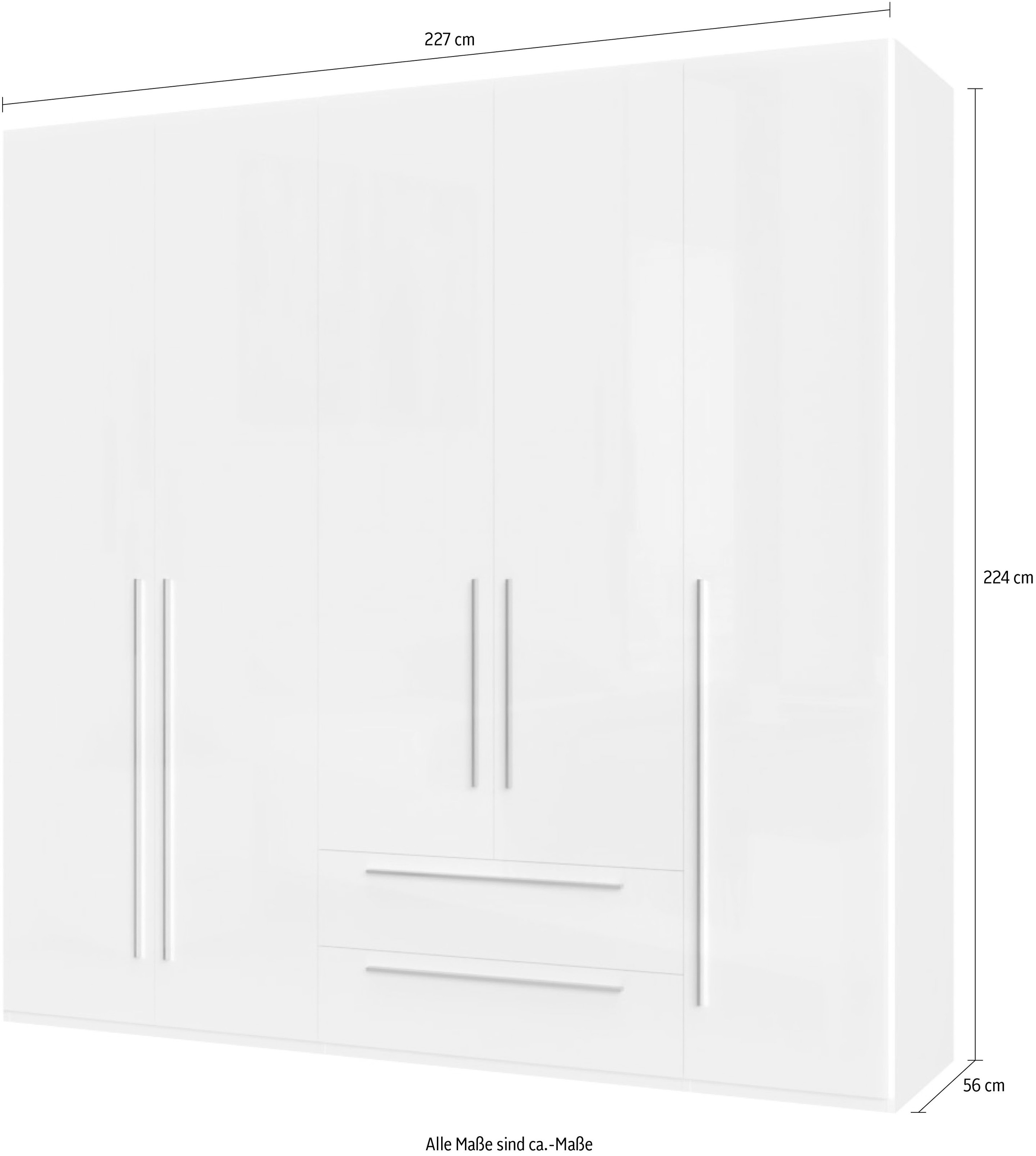 Places of Style Kleiderschrank »Piano, UV lackiert, hochglänzend in beige oder weiß, FSC-zertifiziert«, (Made in Europe), in vielen Breiten, Höhe 224cm, mit Soft-Close Funktion, 2 Schubladen