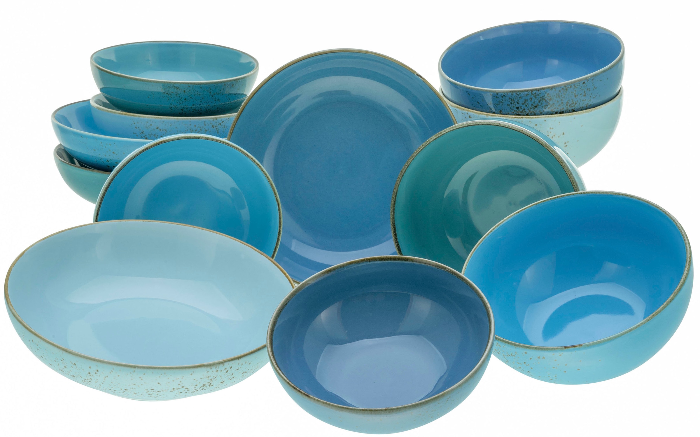 CreaTable Schale "NATURE COLLECTION Aqua", 12 tlg., aus Steinzeug, Salatschale, Müslischale, Servierschale, im Set, für 