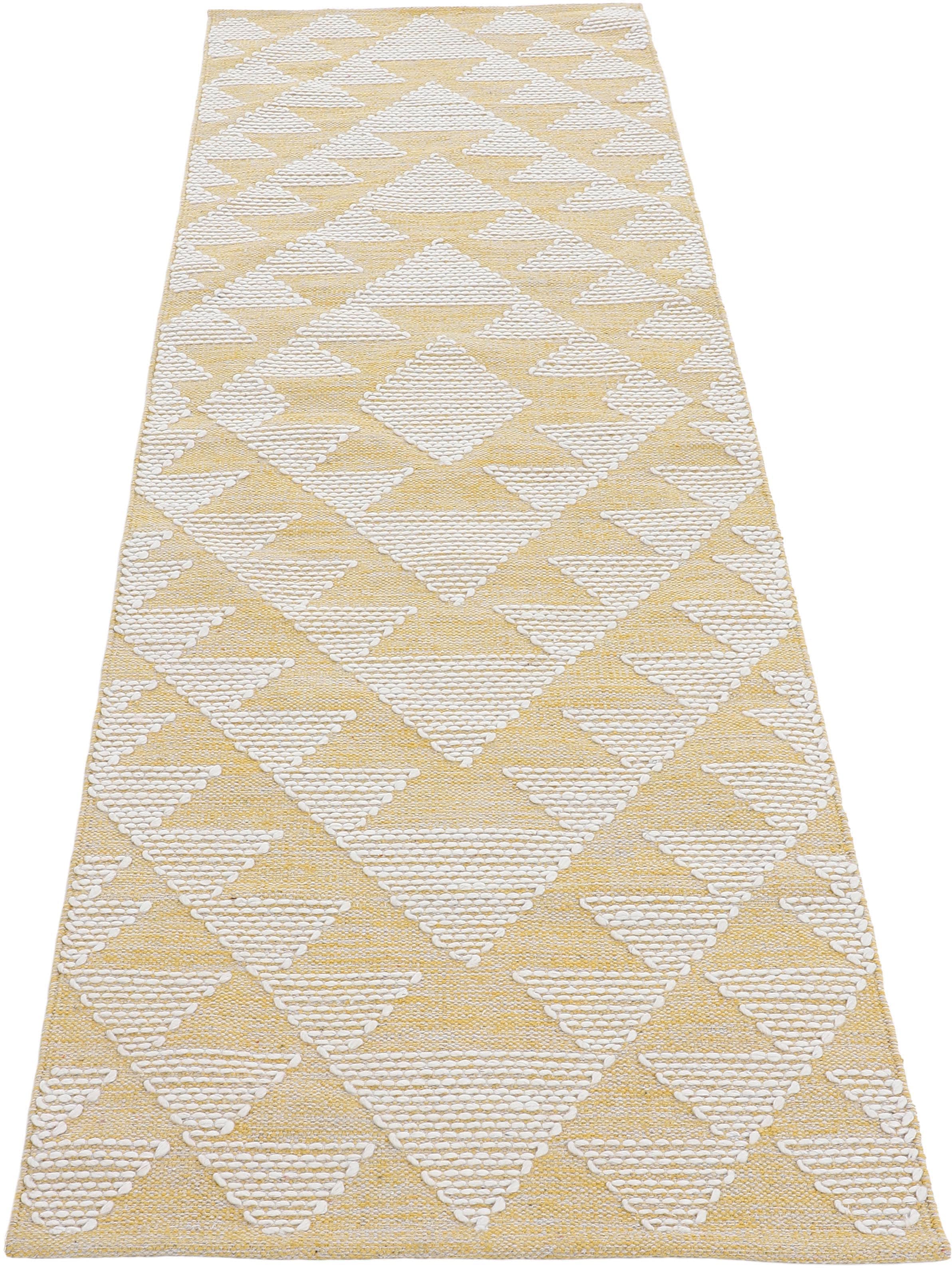 carpetfine Teppich "Kelim Durry, auch als Läufer" rechteckig 5 mm Höhe geometrisch, Hoch-Tief Effekt, handgewebt, reine Baumwolle, Fleckerl
