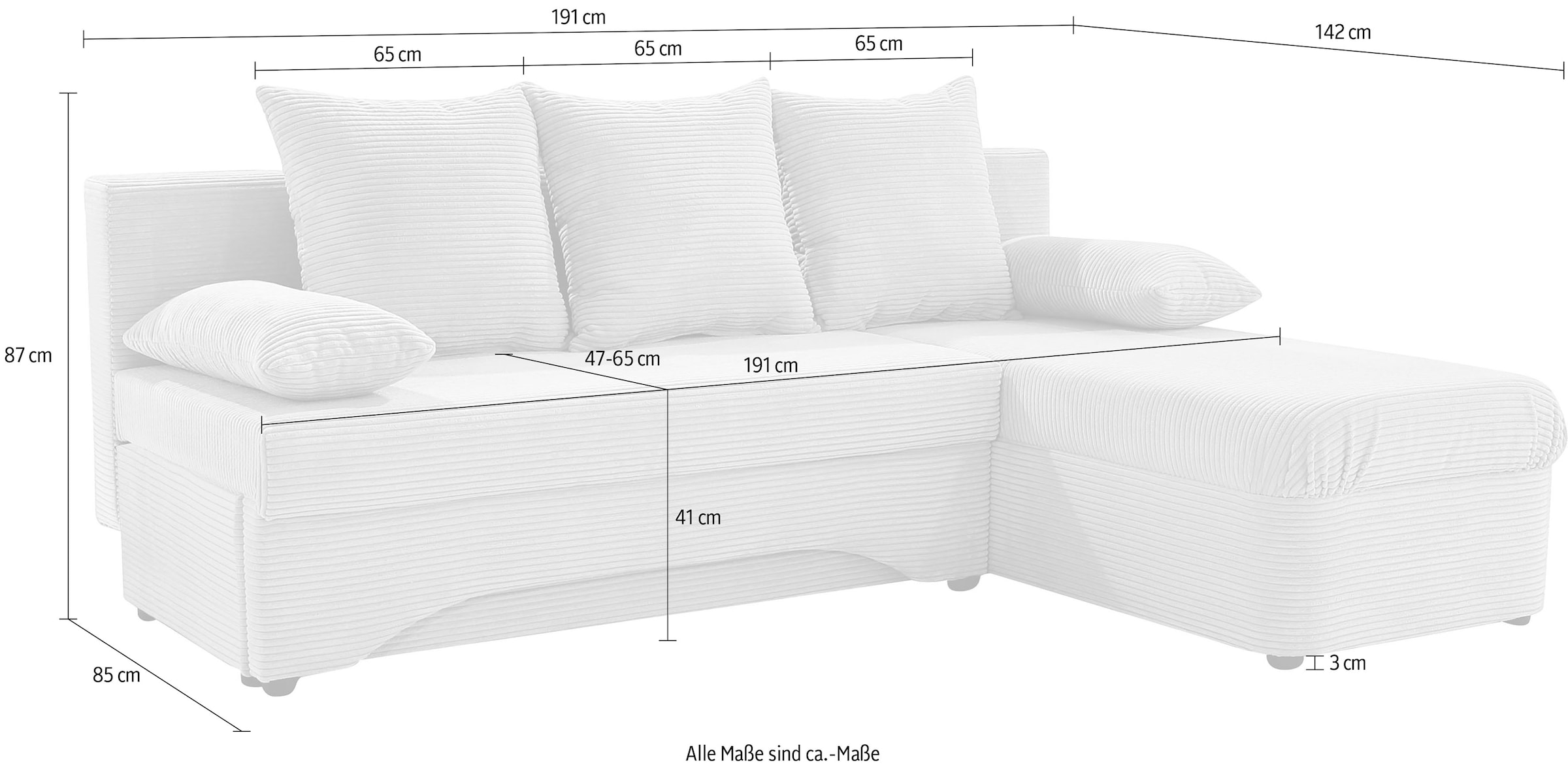 Jockenhöfer Gruppe Ecksofa »Polaris L-Form, B: 191 cm« mit Bettfunktion & Bettkasten, Unser Dauertiefpreis