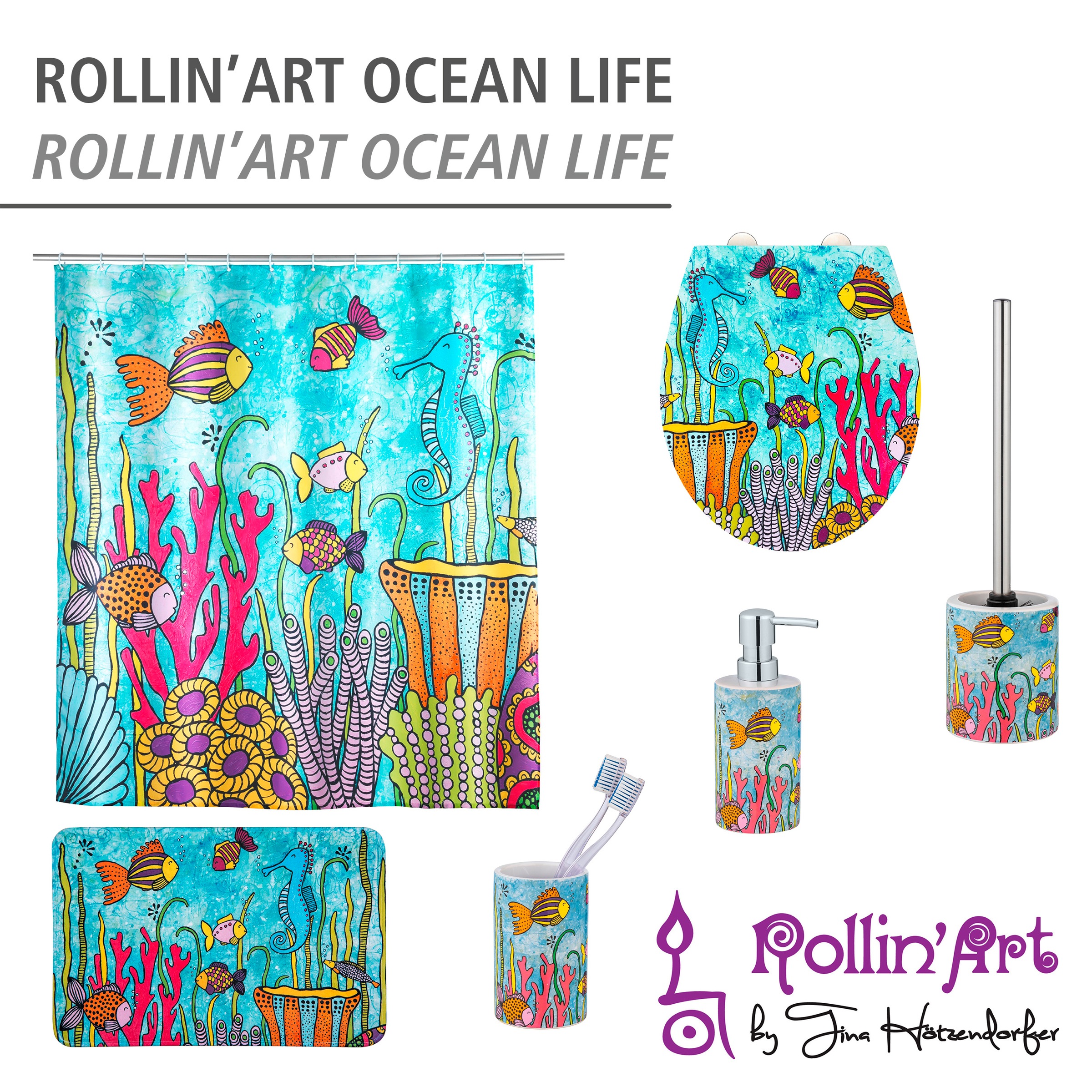 WENKO Duschvorhang »Rollin'Art Ocean Life«, Höhe 200 cm