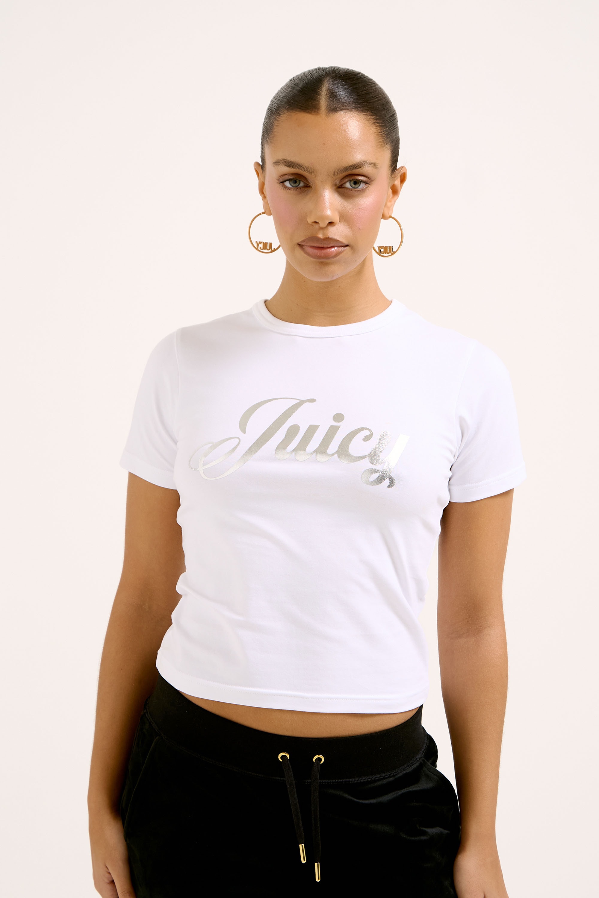 Juicy Couture T-Shirt »FOIL JUICY FITTED TEE Damen«, T-Shirt Damen mit metallischem Folienprint