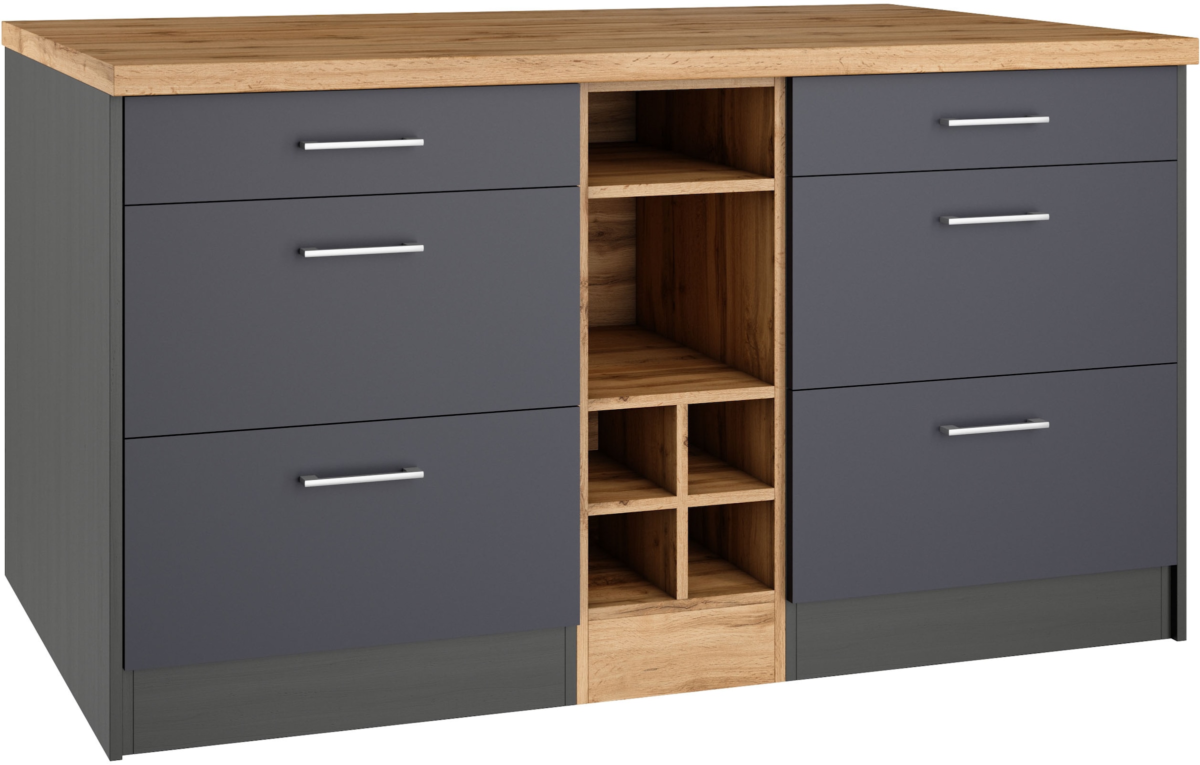 Kücheninsel KOCHSTATION, B:153cm H:86cm T:100cm, grau, Komplettküchen-Sets, "KS-Milan", Stellmaß 153/100 cm, viel Stauraum, Lebensmittelpunkt: Küche