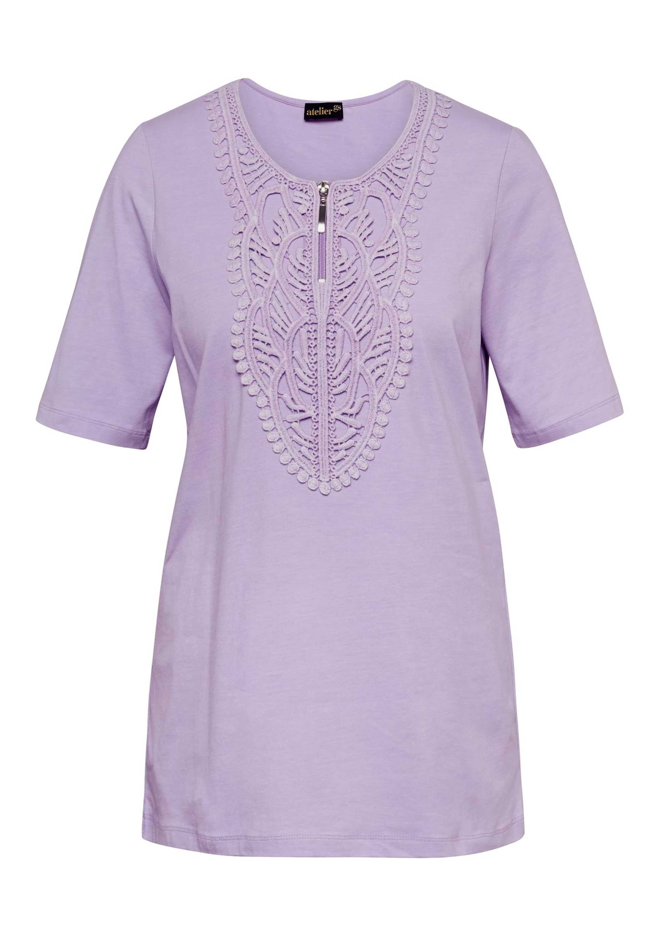GOLDNER Kurzarmshirt "Kurzgröße Elegantes Jerseyshirt mit Rundhals" Effektvolle Häkelspitze