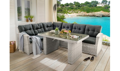 Destiny Garten-Essgruppe »PALMA«, (19 tlg.), Polyrattan, Eckgruppe, Tisch  140x80x67cm, inkl. Auflagen | BAUR