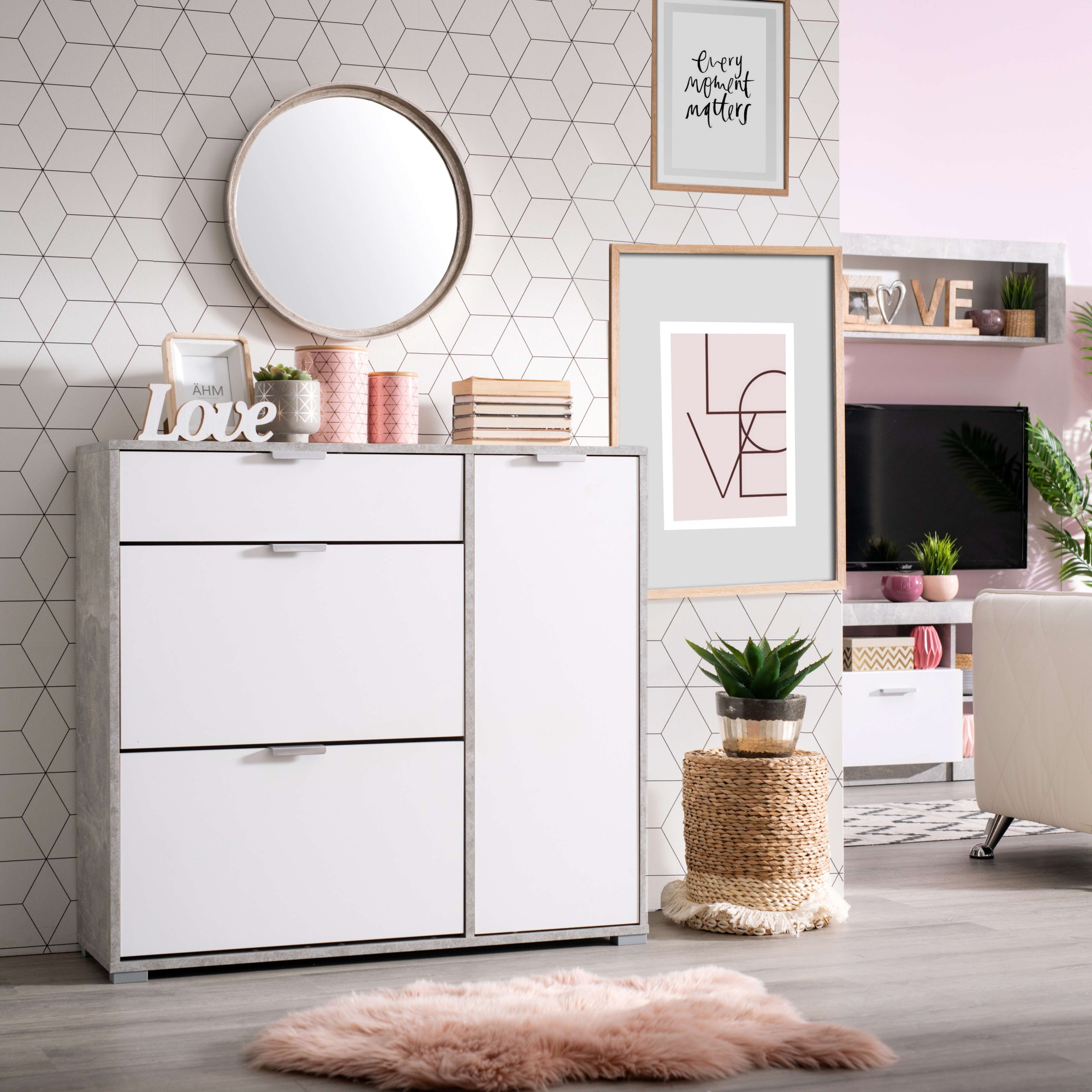 INOSIGN Schuhschrank »Arco 2, Schuhkommode, Schuhregal, Breite 102 cm«, 2 Klappen mit Doppelschuhtrommeln, mit Schublade, in modernen Farben