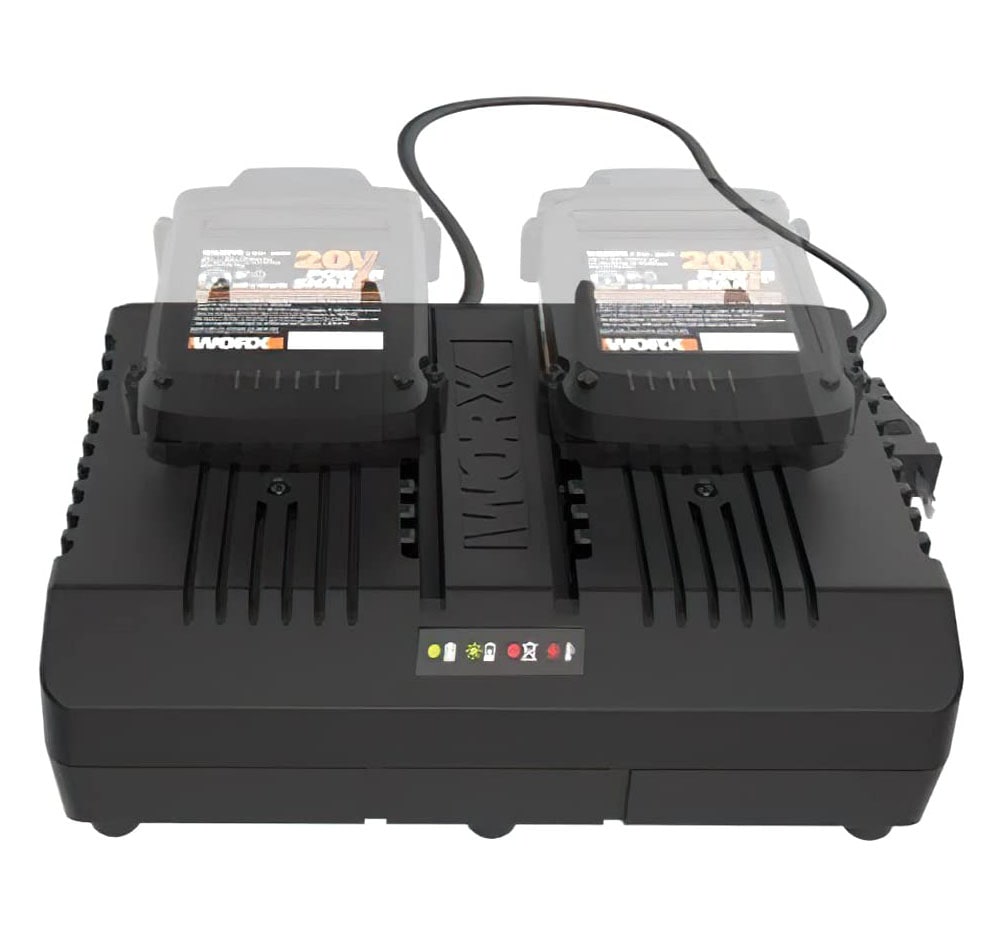 Worx Werkzeug-Akku-Ladetechnik "WA3883 Dual-Ladegerät" 4.000 gleichzeitiges Aufladen, 2 Lademodi, für alle PowerShare