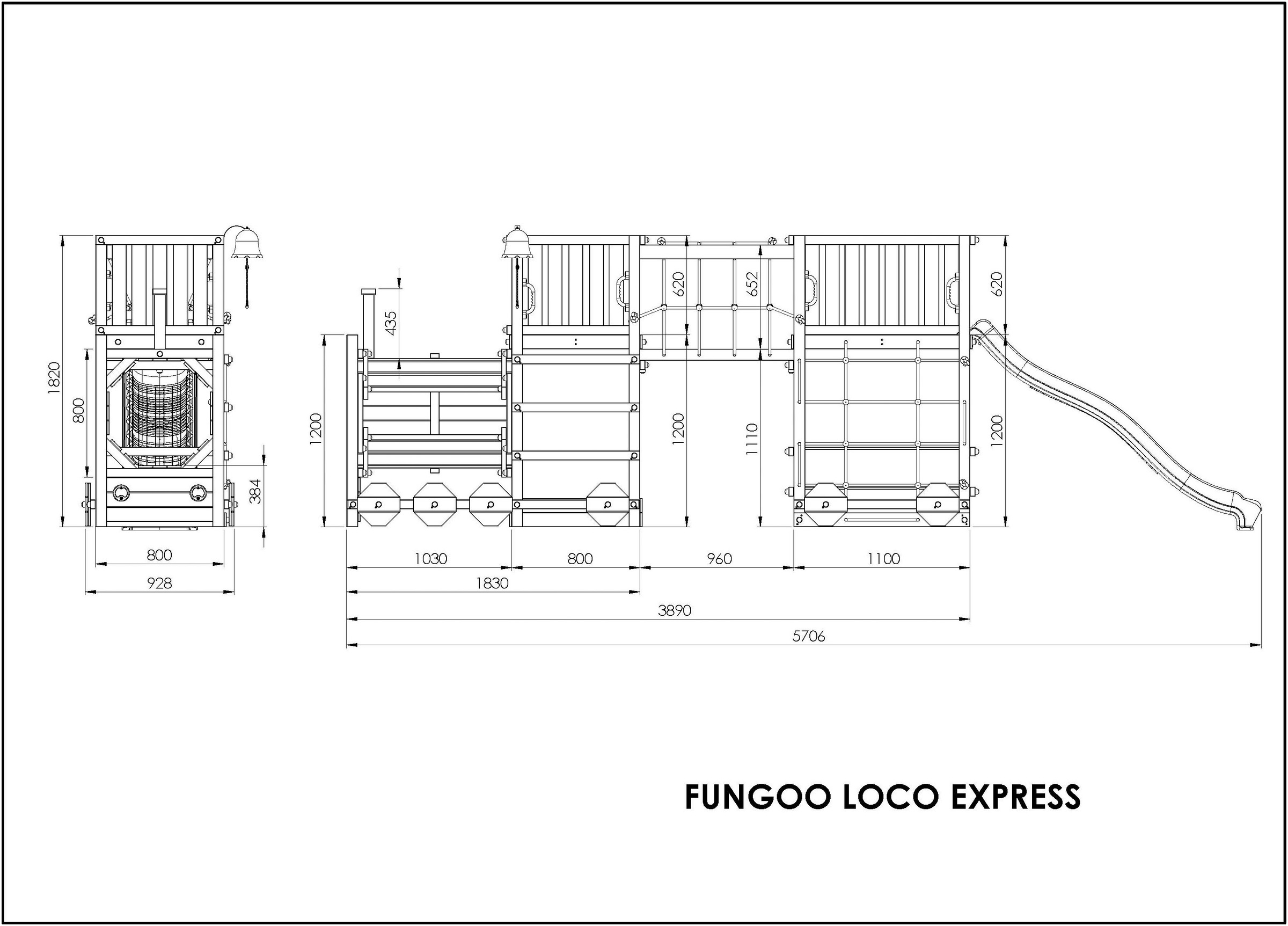 FUNGOO Spielturm »Loco Express, mit Rutsche, Dampflok-Tunnel, Holzdach u. Spielelementen«, Made in Europe