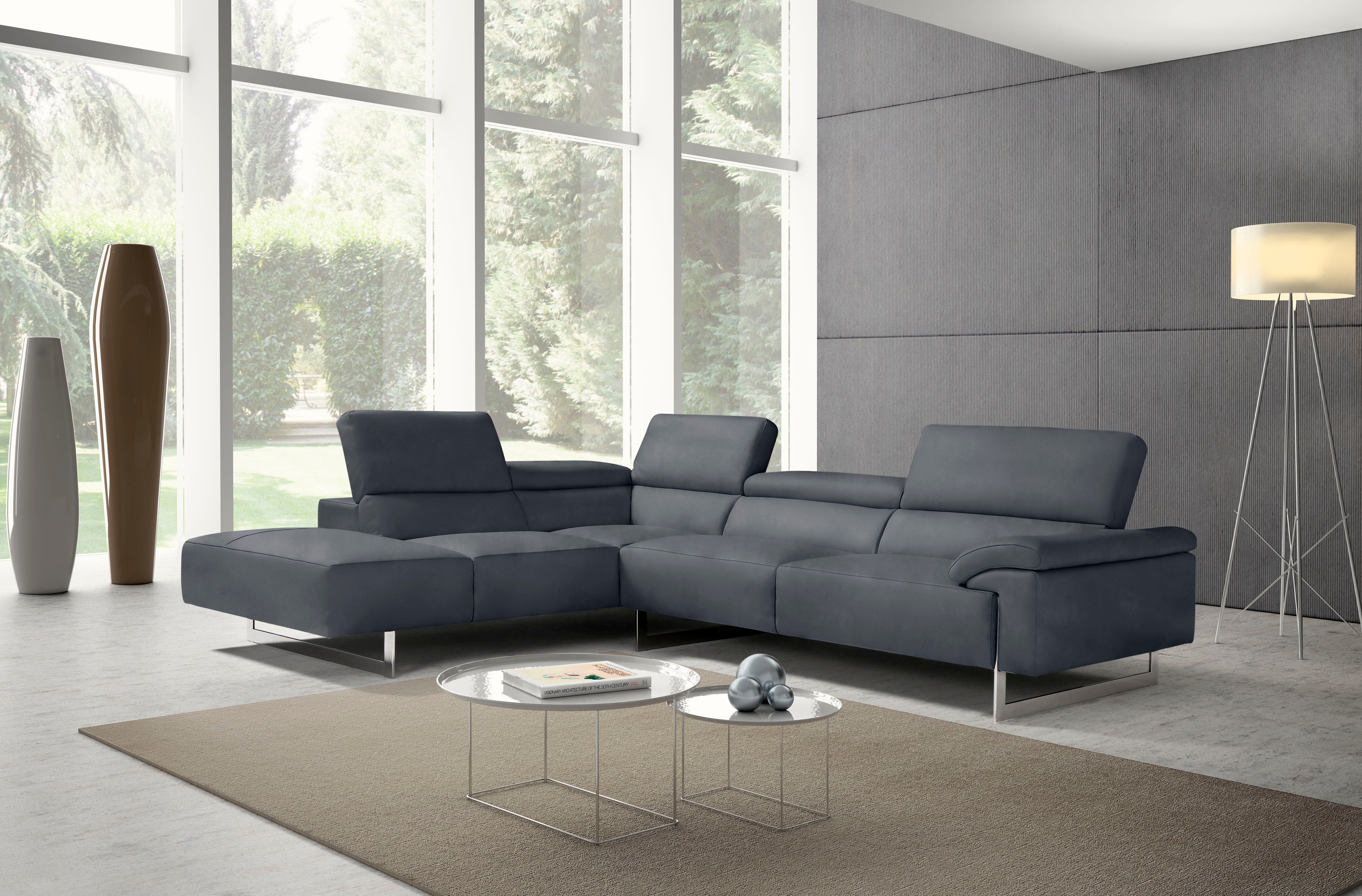 Egoitaliano Ecksofa "Malika, elegant und bequem, Designsofa, L-Form" mit Ottomane, inkl. Kopfteilverstellung und chromfarbenen Metallfüßen
