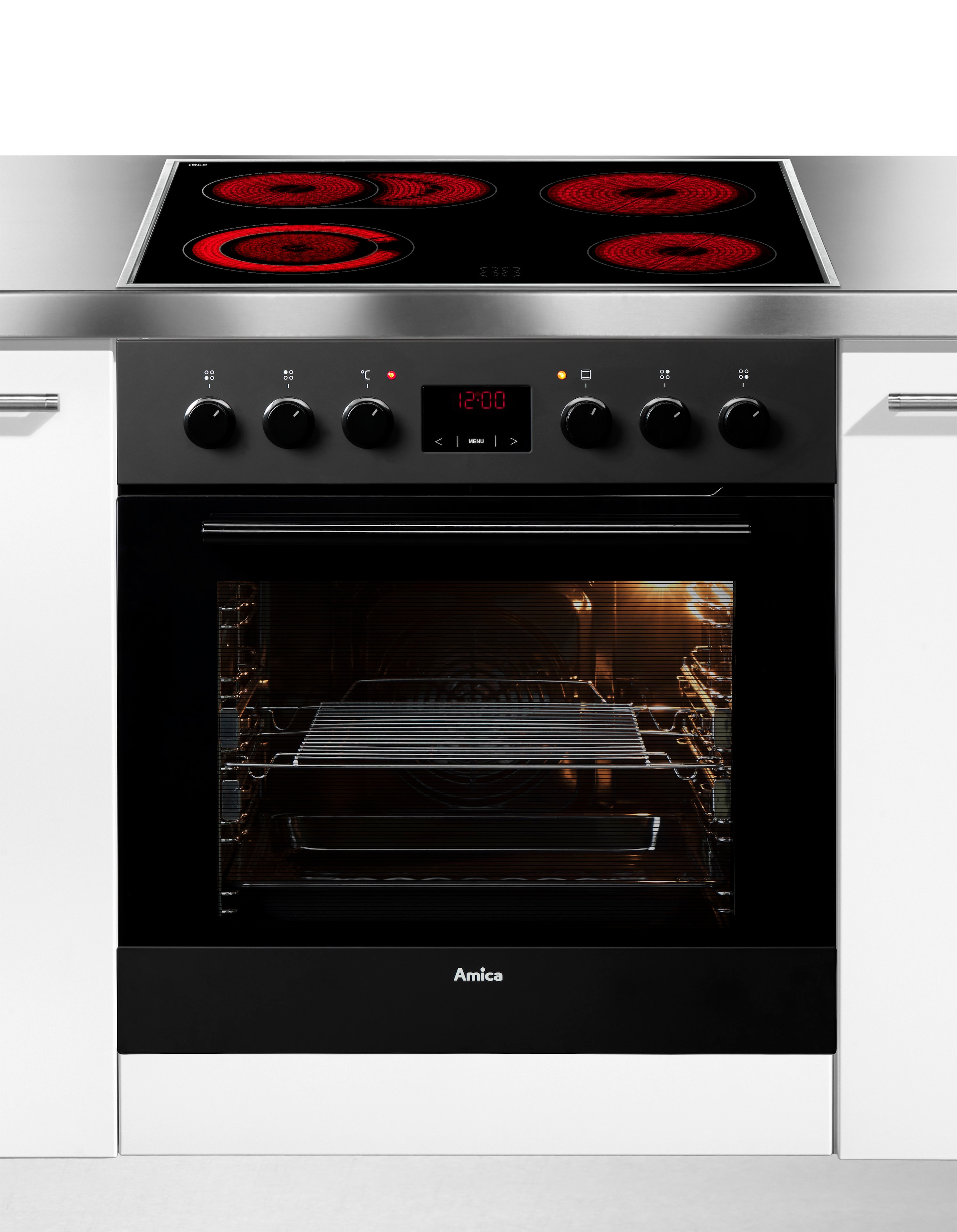 AMICA Elektro-Herd-Set "EHC 12921 SM", schwarz, Herdsets, Komfortables Kochen und Backen mit leichtem und sicherem Handling