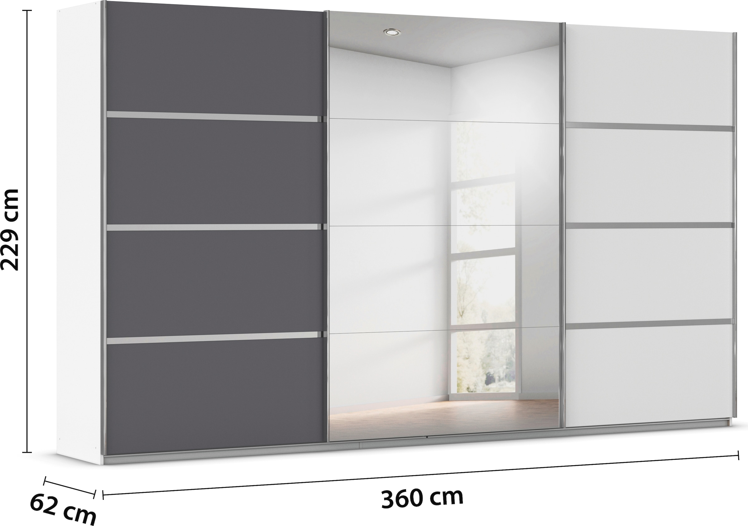 rauch Kleiderschrank »Schwebetürenschrank Garderobe Schrank TOP ANGEBOT Avola«, (in 3 verschiedenen Ausstattungen BASIC/CLASSIC/PREMIUM inkl. Spiegel), mit eleganten Zierleisten in Chrom, Schwarz oder Weiß MADE IN GERMANY