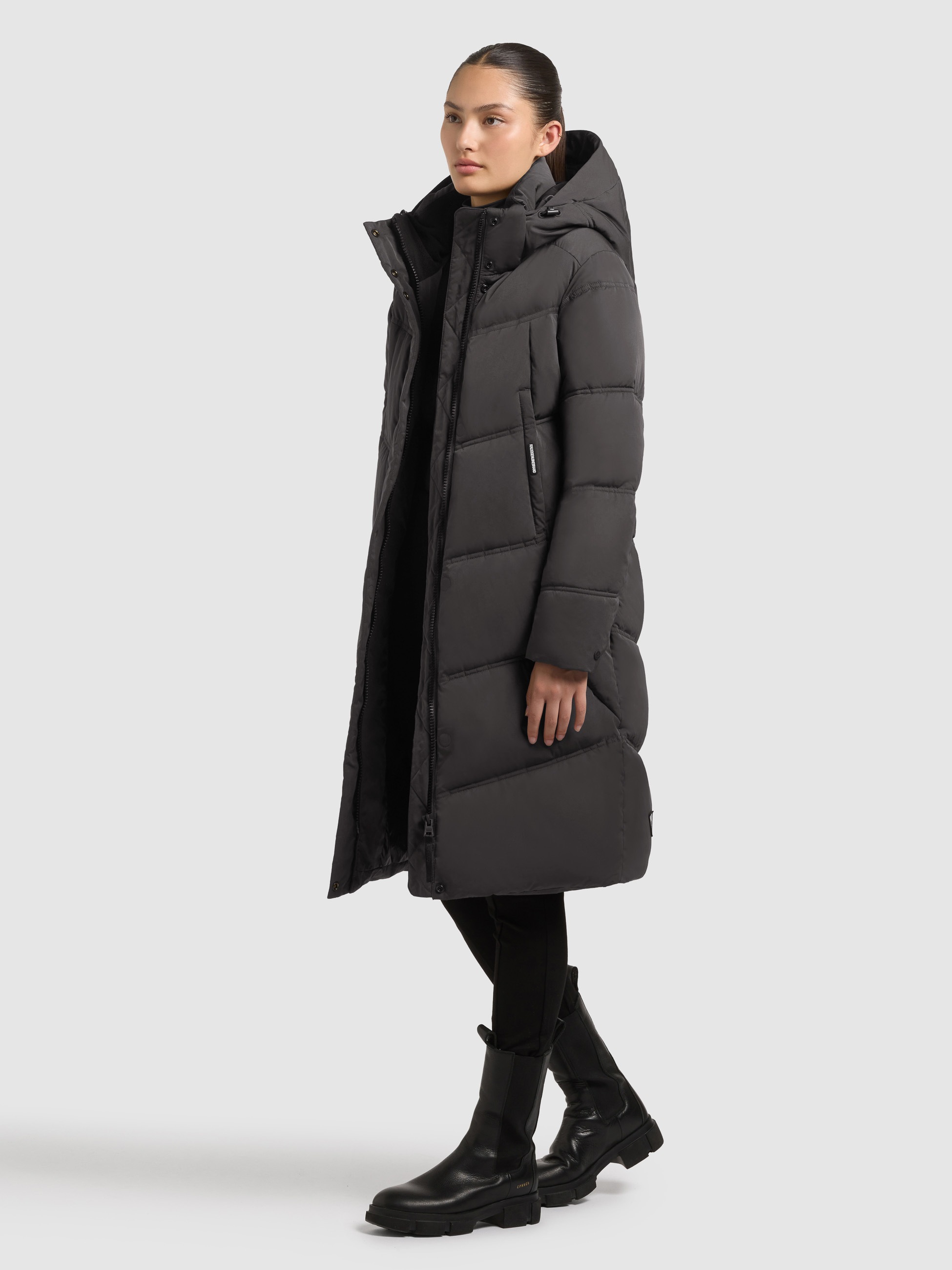 Steppmantel KHUJO "GRAYA2", Damen, Gr. L, winter grau, 88% Polyester, 12% Polyamid, unifarben, eingesetzt elastischer Bund mit Windstopper, Mäntel Steppmantel 3