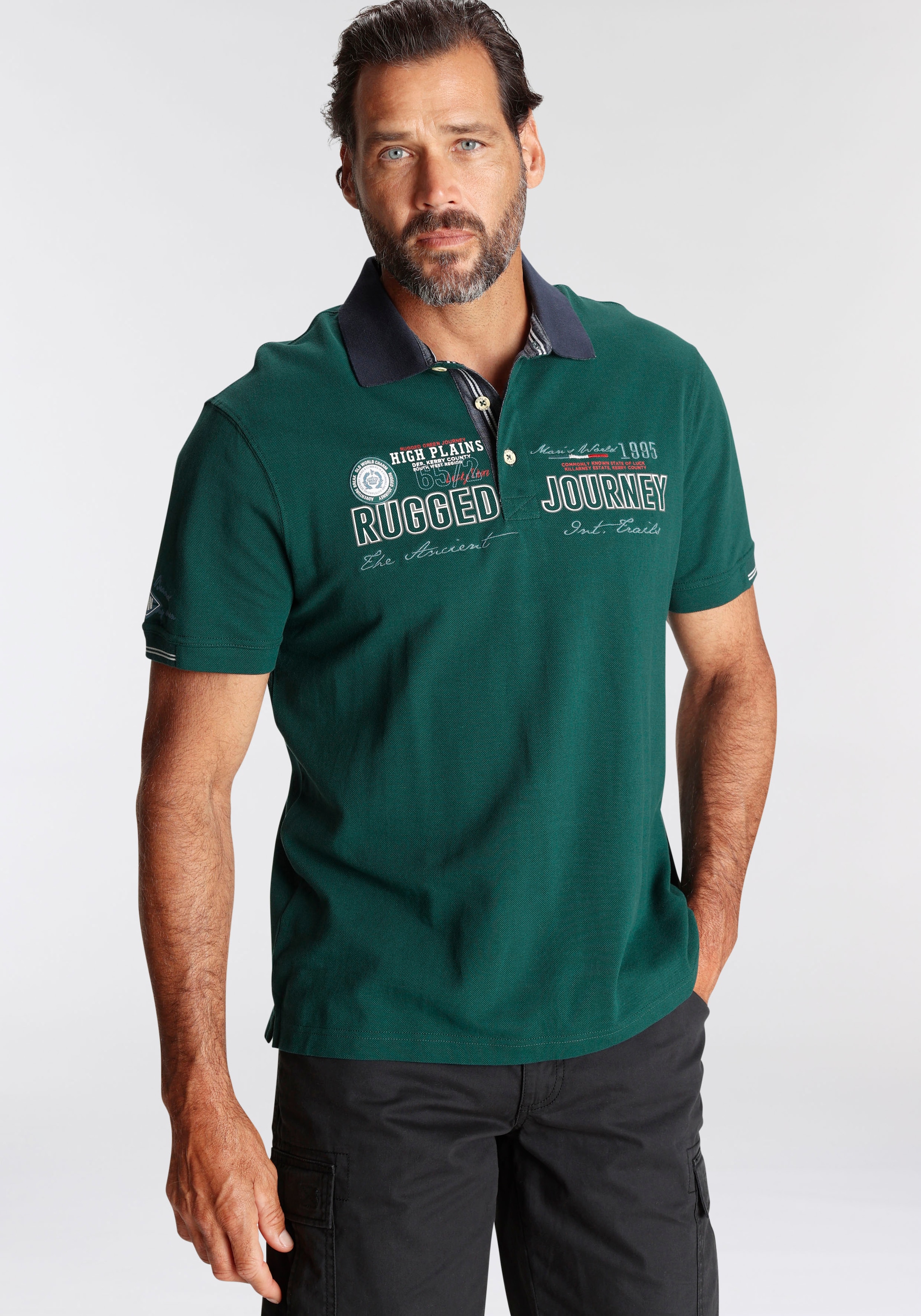 Mans World Poloshirt, Kurzarm, mit Print, Stickerei und Badge, Polokragen