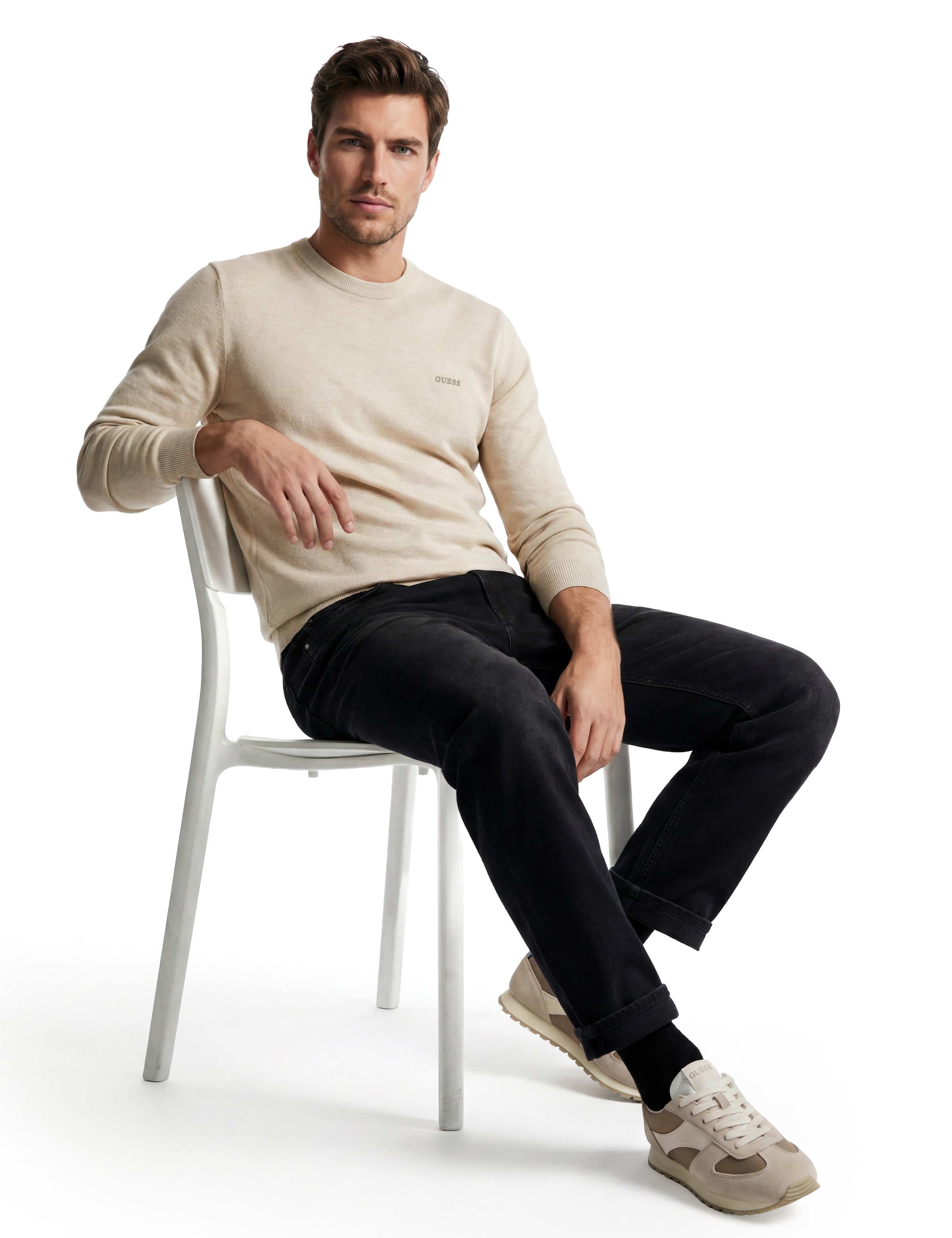 Guess Strickpullover »MARCOS« Rundhals, Feinstrick mit Woll- und Seiden-Anteil, Regular Fit