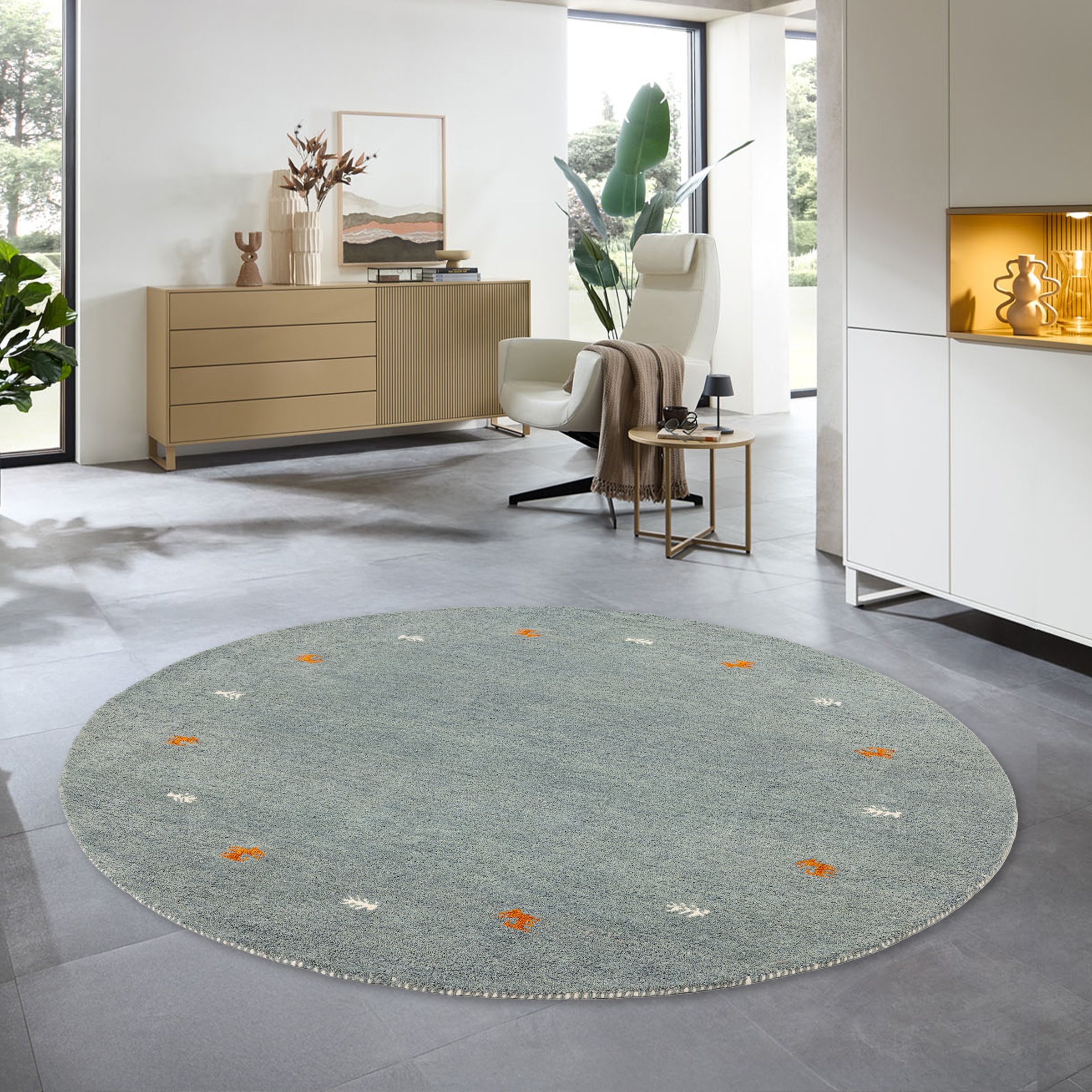 THEKO Wollteppich »Gabbeh Motiv, Handgefertigt, Teppich, Tiermotiv,  reine Wolle,« rund 14 mm Höhe reine Wolle, handgewebt, Wohnzimmer, Schlafzimmer, Esszimmer