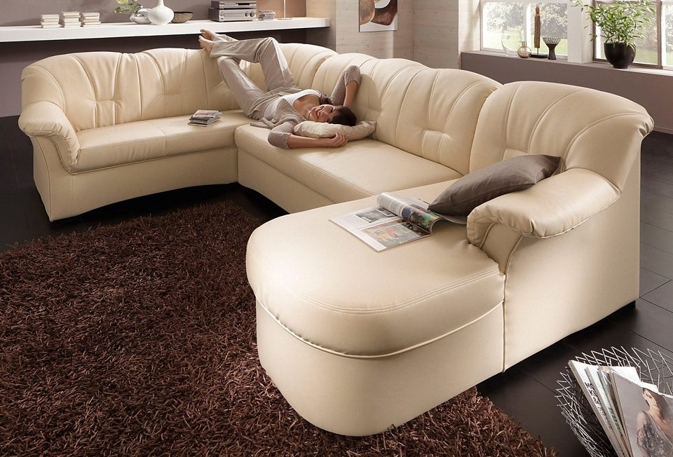 DOMO collection Wohnlandschaft "Papenburg, zeitlose Rückensteppung, bequem, U-Form, Breite 297cm" in großer Farbvielfalt, wahlweise mit Bettfunktion