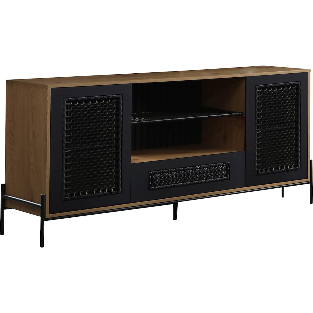 SalesFever Sideboard, Mit mattschwarzem Einsatz aus Polyrattan