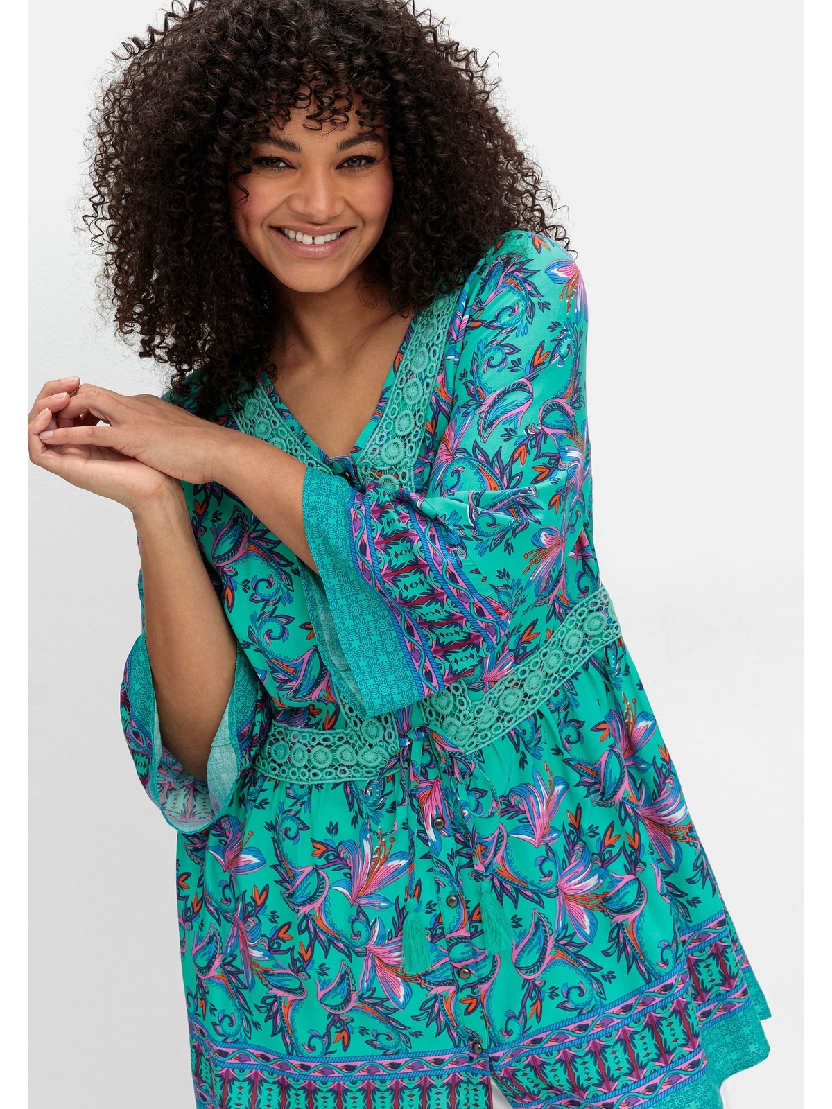 sheego by Joe Browns Longbluse »Große Größen«, im Boho-Stil, mit Trompetenärmeln