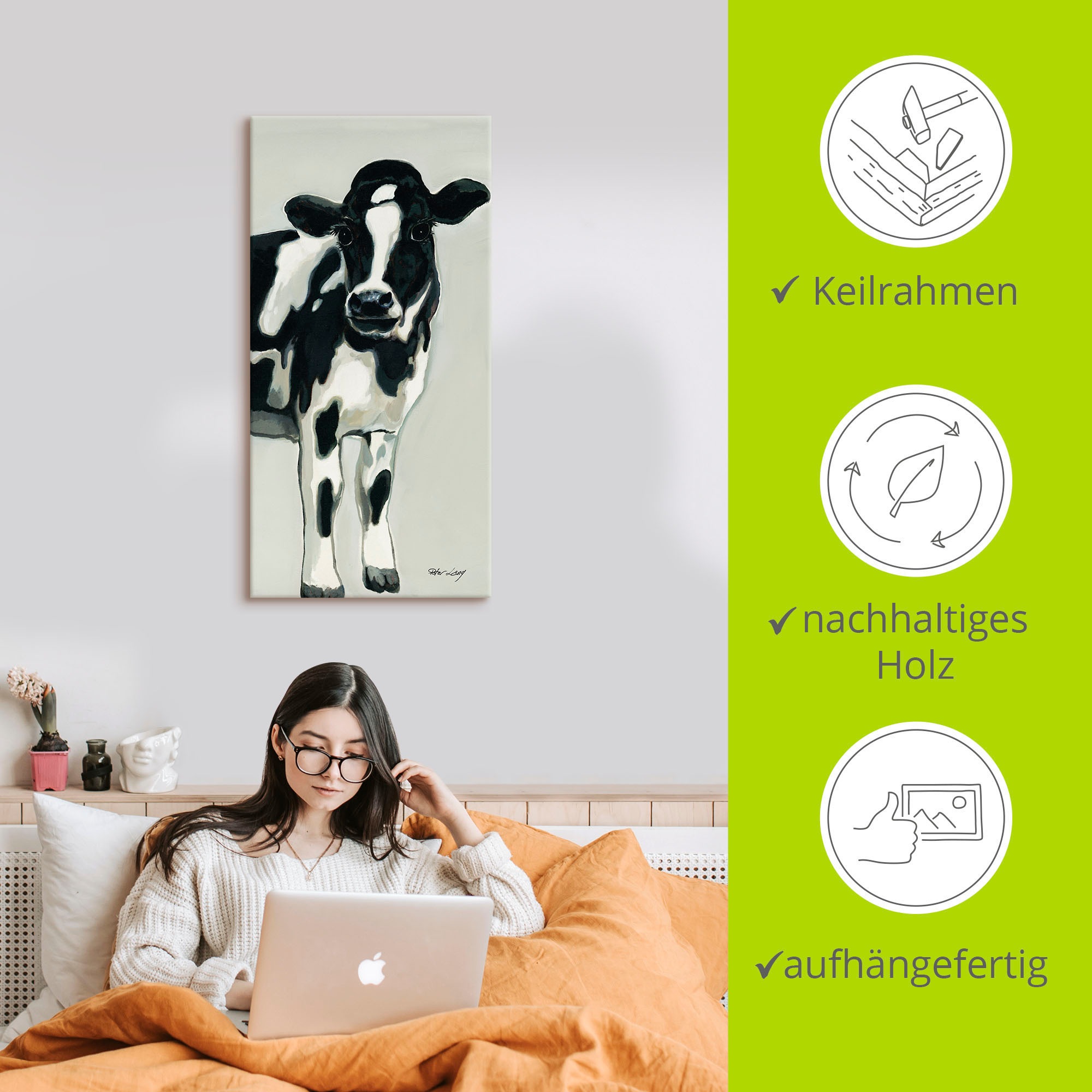 Artland Wandbild »Kuh«, Haustiere, (1 St.), als Alubild, Outdoorbild, Leinwandbild, Poster, Wandaufkleber