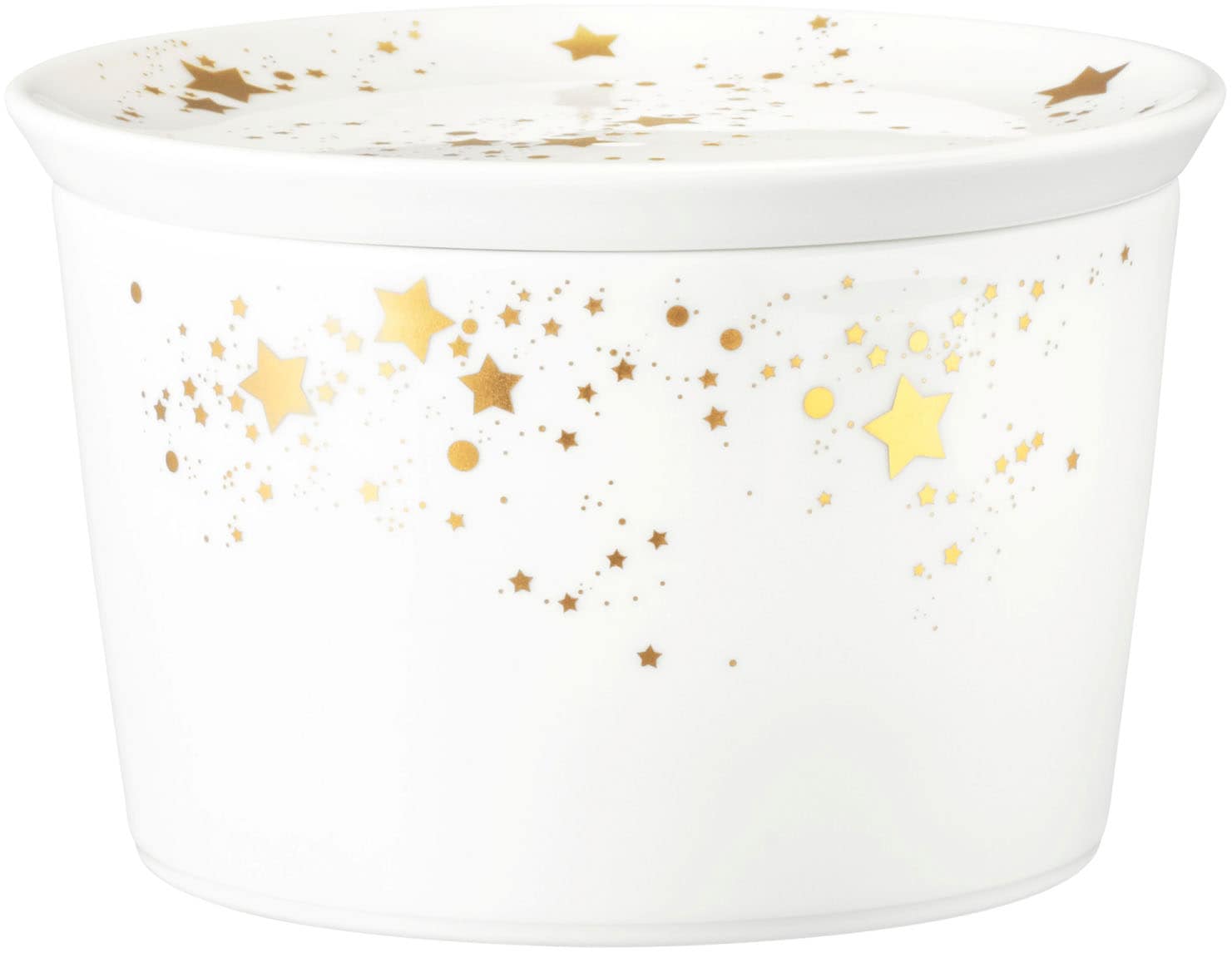 Seltmann Weiden Servierschale "Liberty - Golden Stars" 1 Stk. aus Porzellan Gebäckdose, Gebäckschale, Schale mit Deckel, 14 x 9 cm