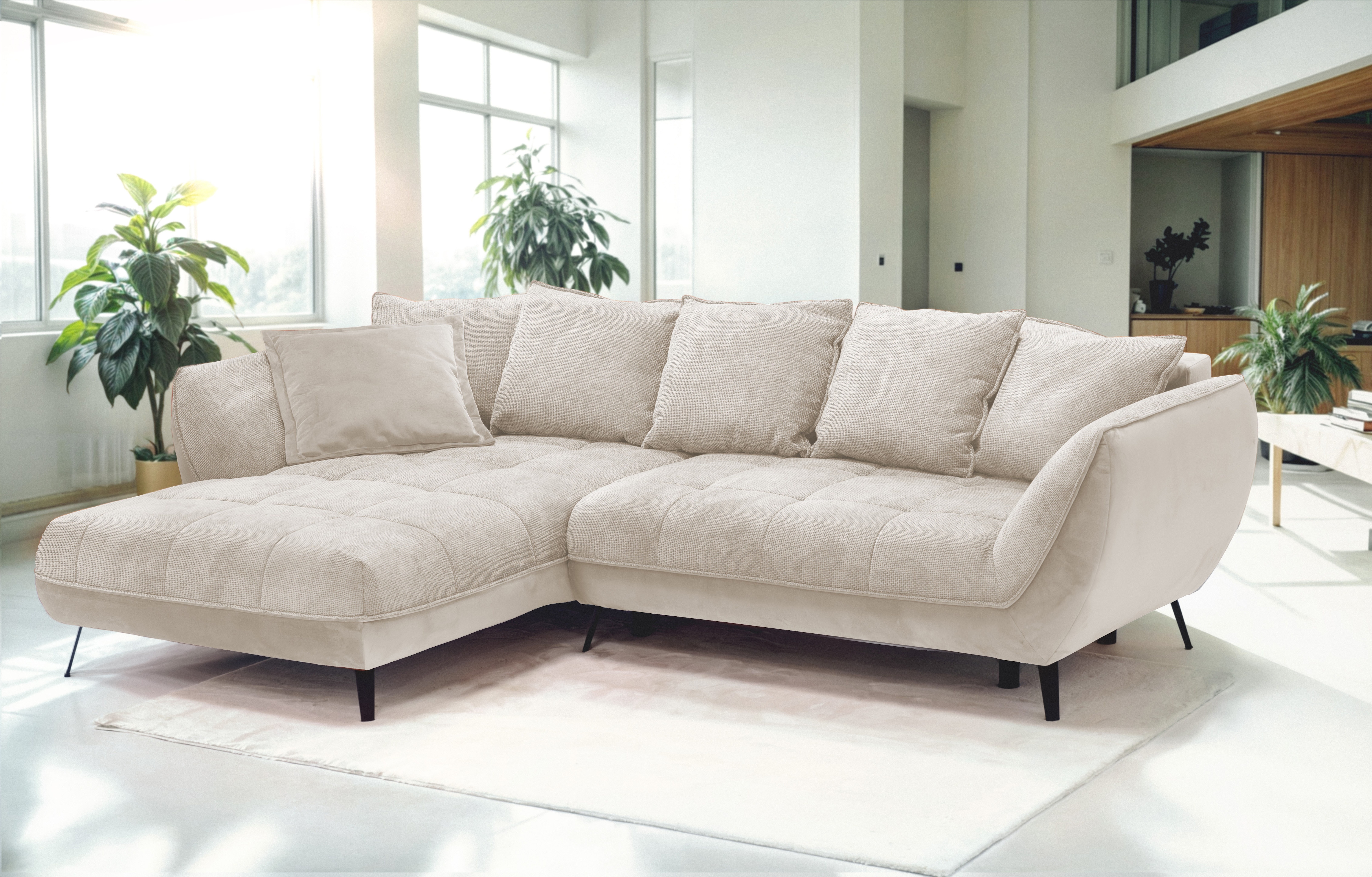 exxpo - sofa fashion Ecksofa "Midway Easy-Lift-Bettfunktion, 15cm bodenfrei, bequem, Breite 282cm" inkl. Bettfunktion und praktischem Bettkasten, L-Form