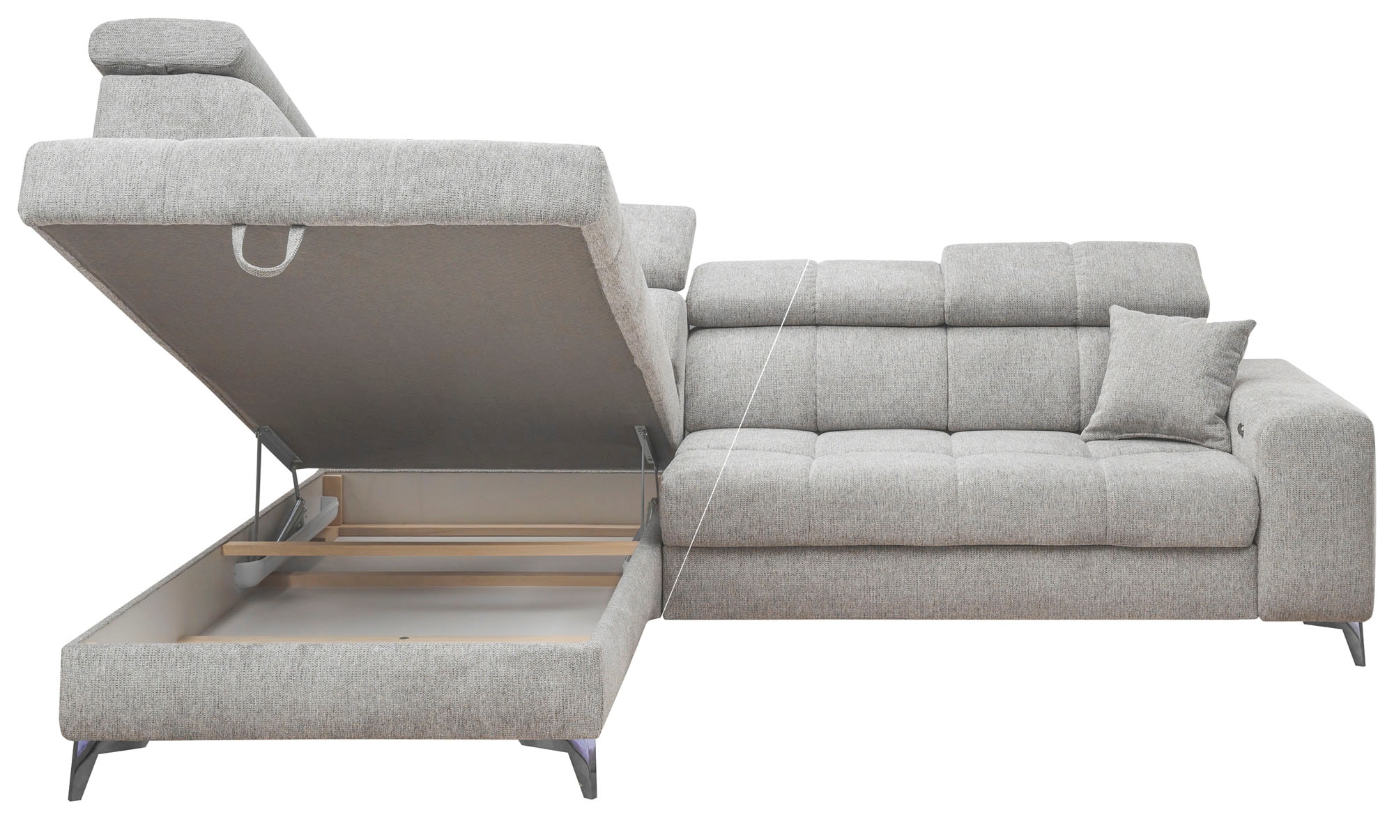 ED EXCITING DESIGN Ecksofa »Sydney L-Form mit Bettfunktion, Bettkasten, Kopfteilverstellung«, motorischer Sitztiefenverstellung, USB-Port & 2 Zierkissen