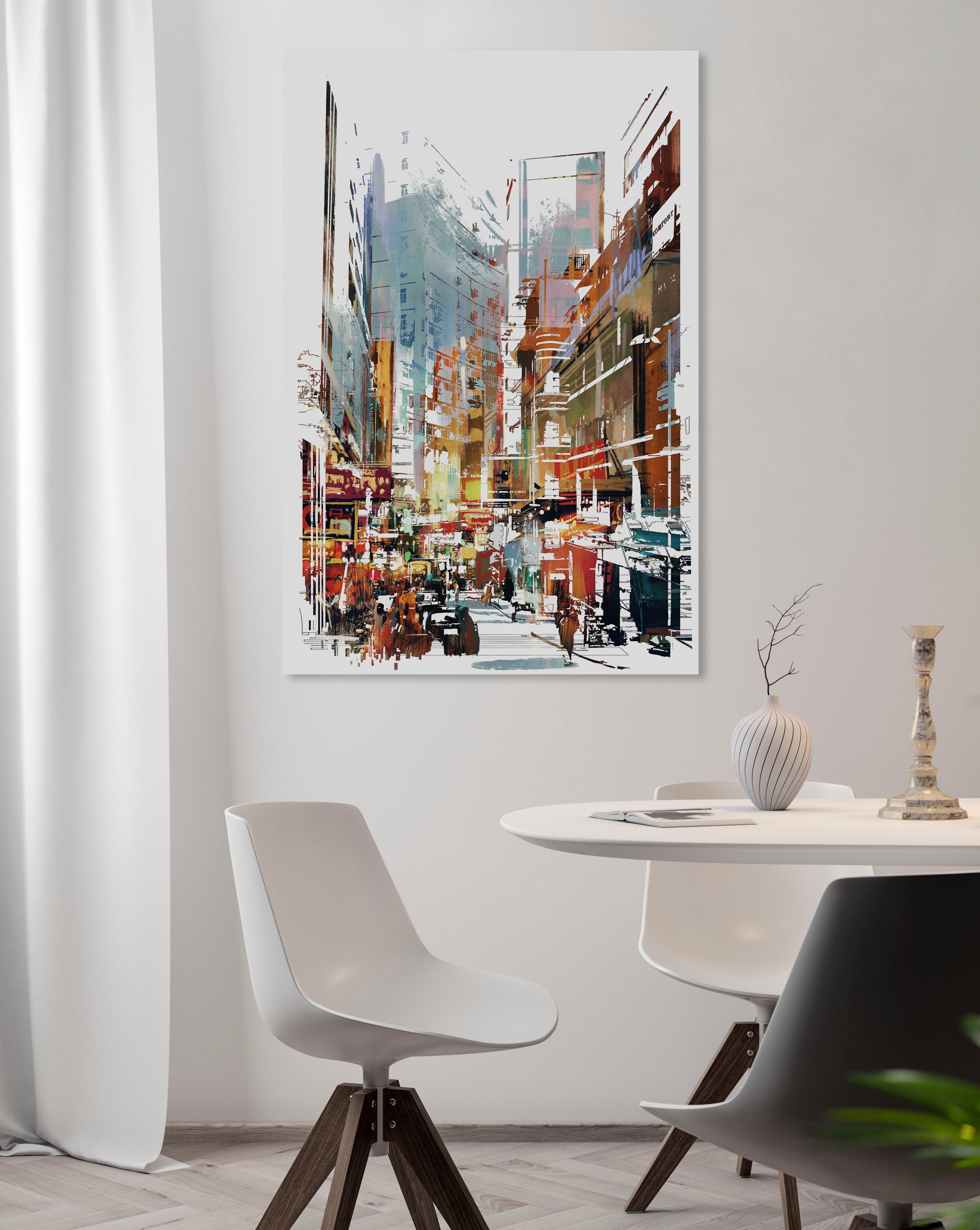 queence Leinwandbild "Stadt bunt" Abstrakte  Menschen  Städte Premium-Leinw günstig online kaufen