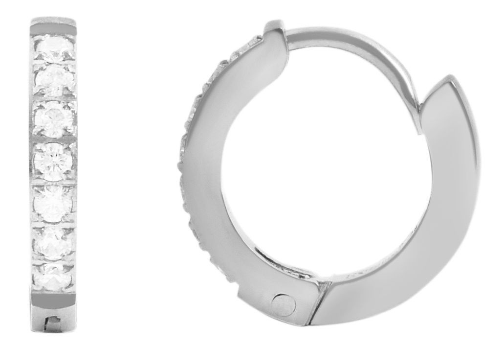 Paar Creolen ADELIA´S "Damen Creolen aus mattem Edelstahl und Strass Ø 9 mm", weiß, Ohrringe, Damen, Damen, Edelstahl 2