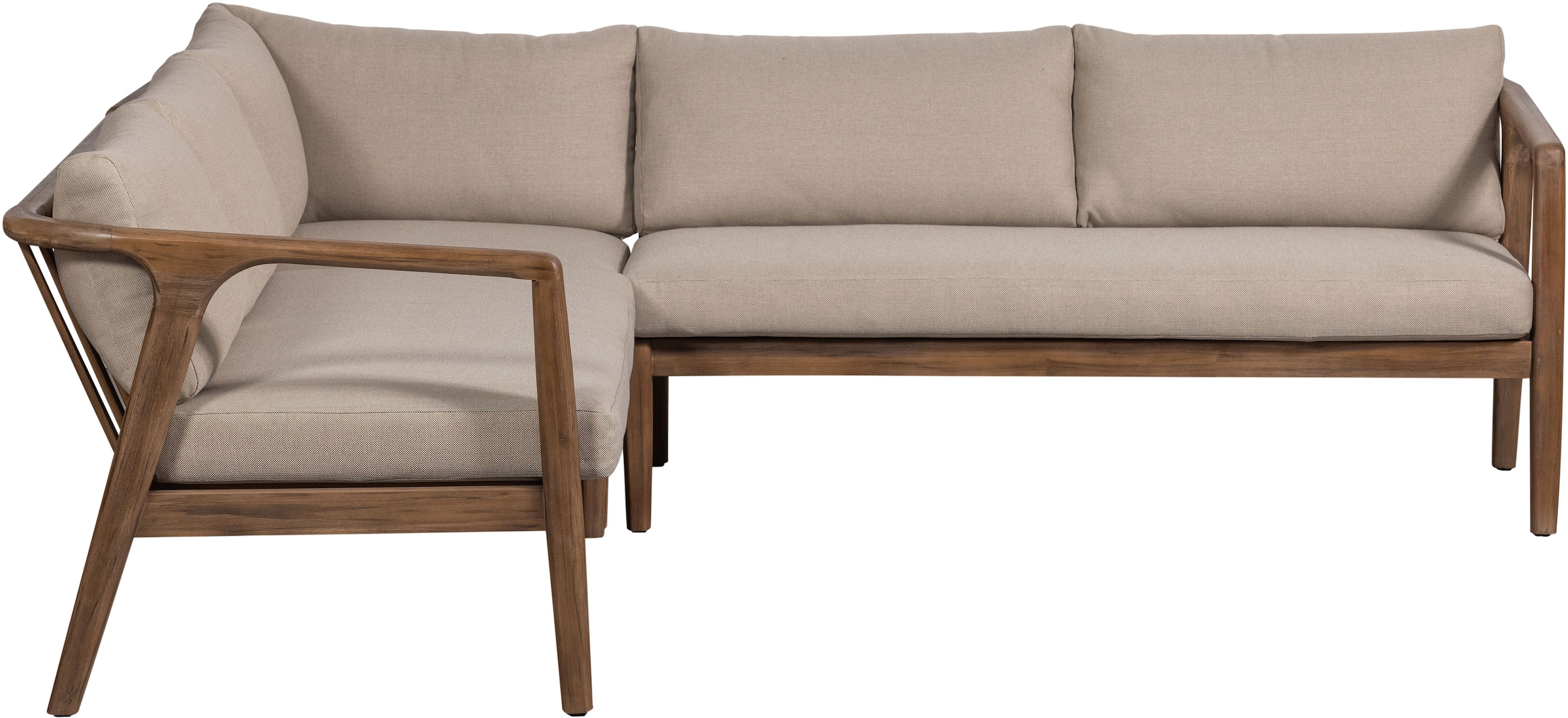 WOOOD Ecksofa "Biam Akazienholz mit Kissen und Eckaufbau H 67 x B 227 x T 227 cm" Tragkraft 500 kg, natürliche Holzöle für Wasserabweisung, pfleigleicht