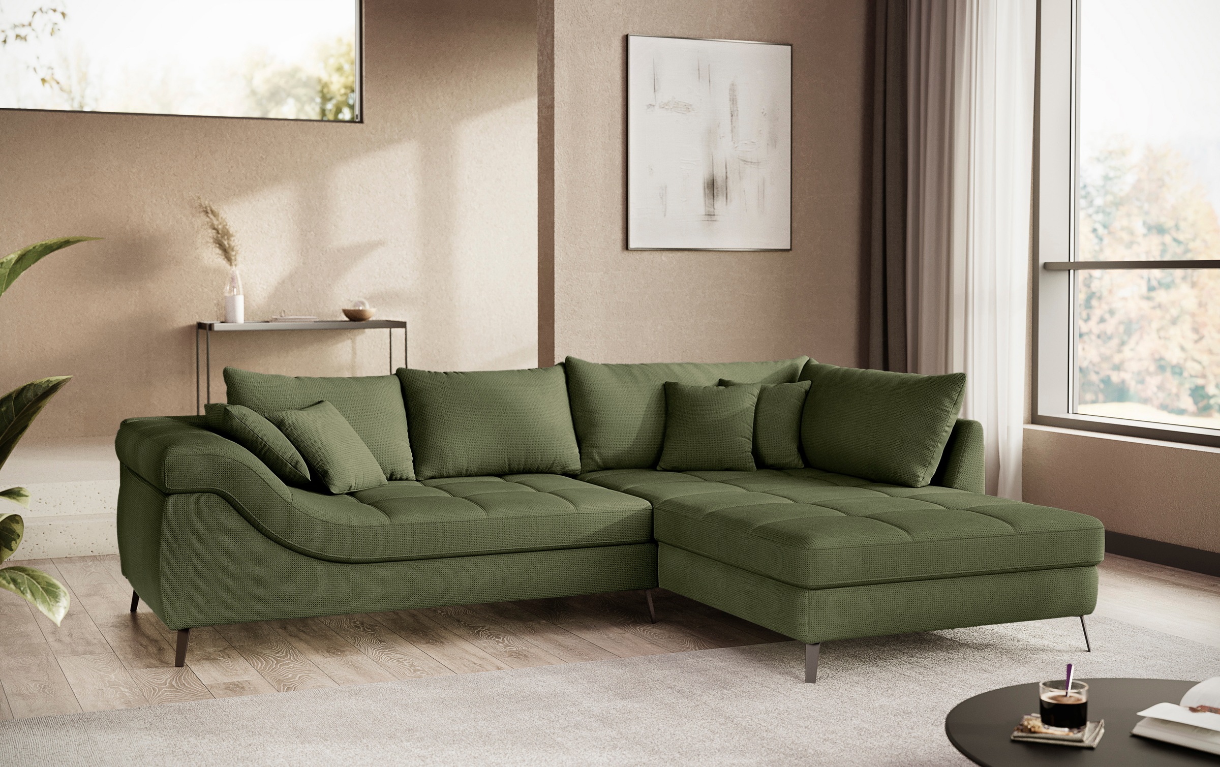 Mr. Couch Ecksofa »Portofino L-Form«, 4 Bezugsqualitäten, 13,5 cm hohe Metall-Profilfüße in matt-schwarz