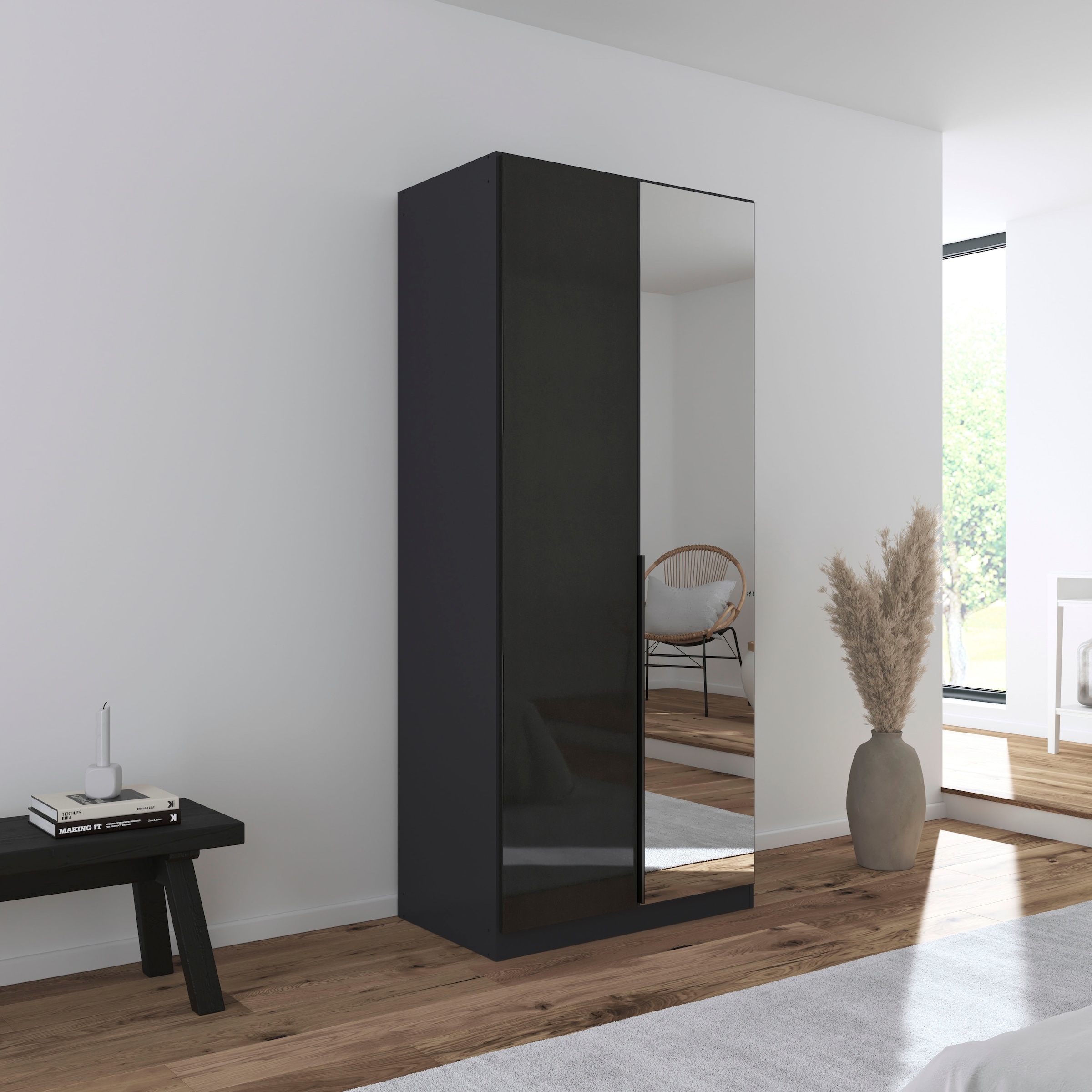 rauch Drehtürenschrank »Kleiderschrank Schrank Garderobe AGORDO mit Dekor- oder Hochglanzfront«, (in zwei Griff-Farben), durchdachte Innenausstattung, in 6 Breiten und 2 Höhen MADE IN GERMANY