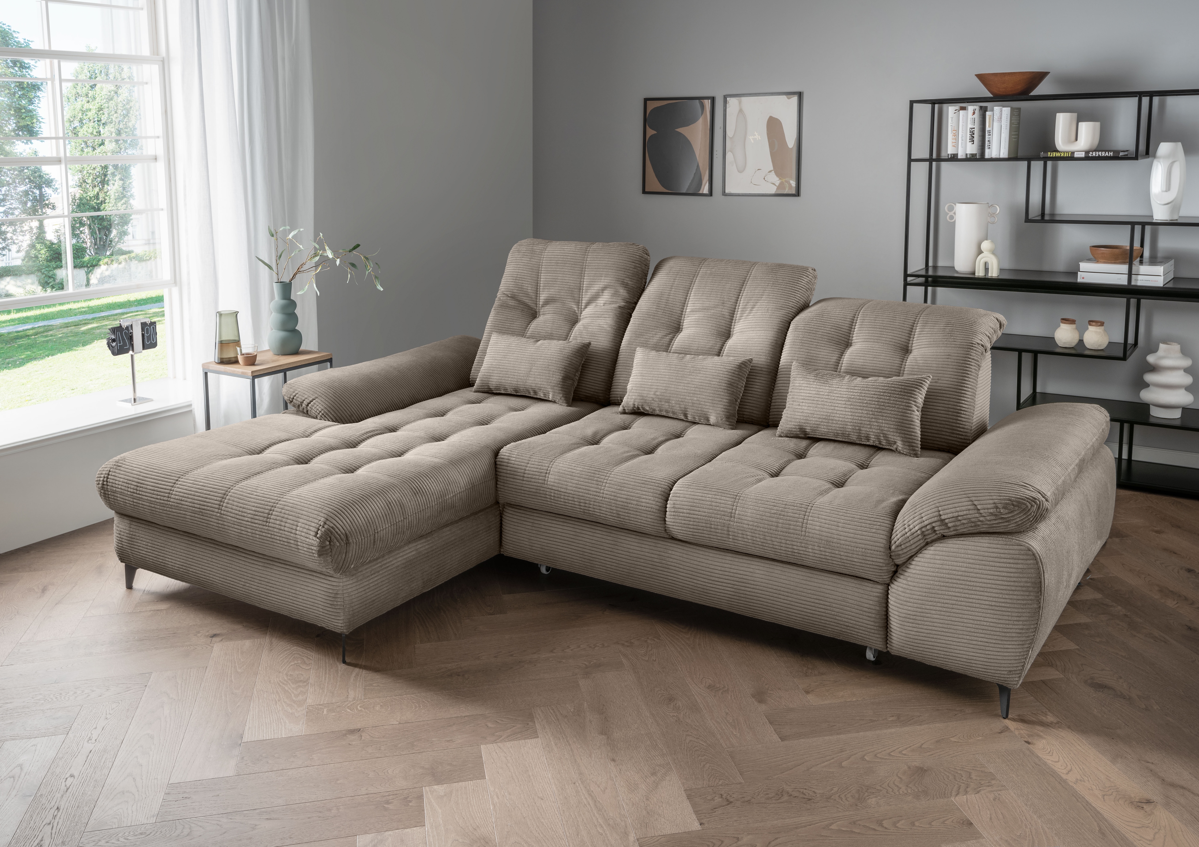 OTTO home Ecksofa "Delphino Multifunktion, bequem, tolle Detailverarbeitung, Breite 273cm" zwei verschiedene Fußfarben wählbar