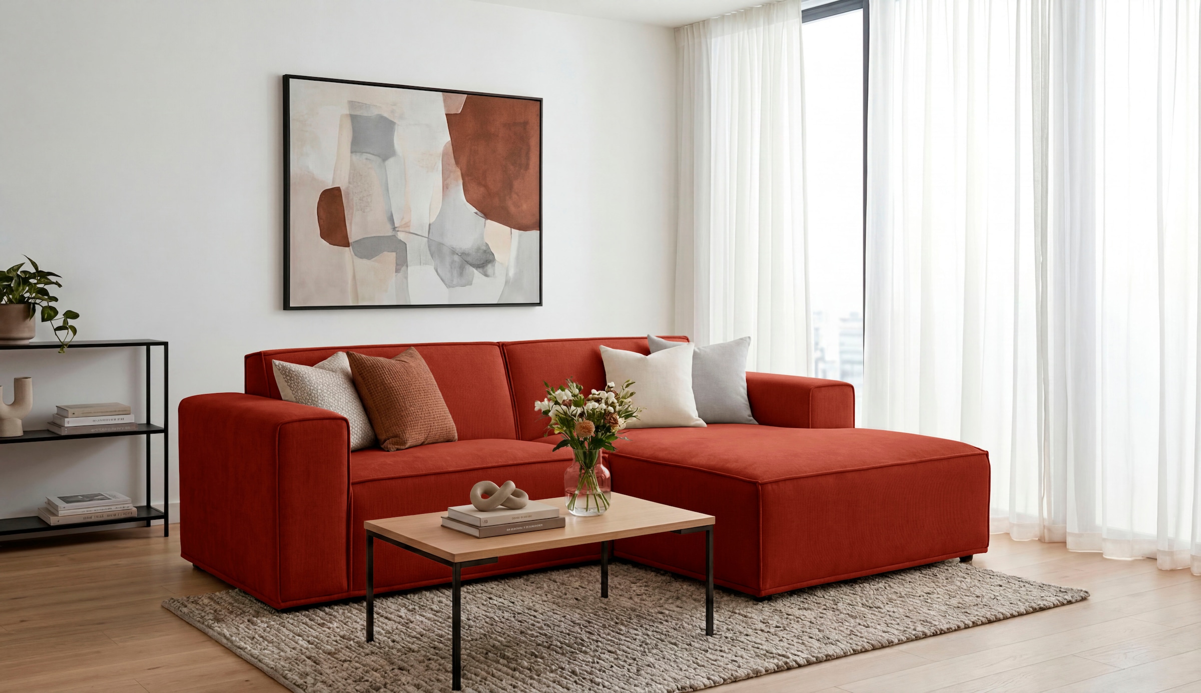 OTTO home Ecksofa "Avelin, 228 cm, L-Form, Chenille, Struktur-Boucle" mit Wellenunterfederung, Kedernaht, bodentief, Skandi-Design