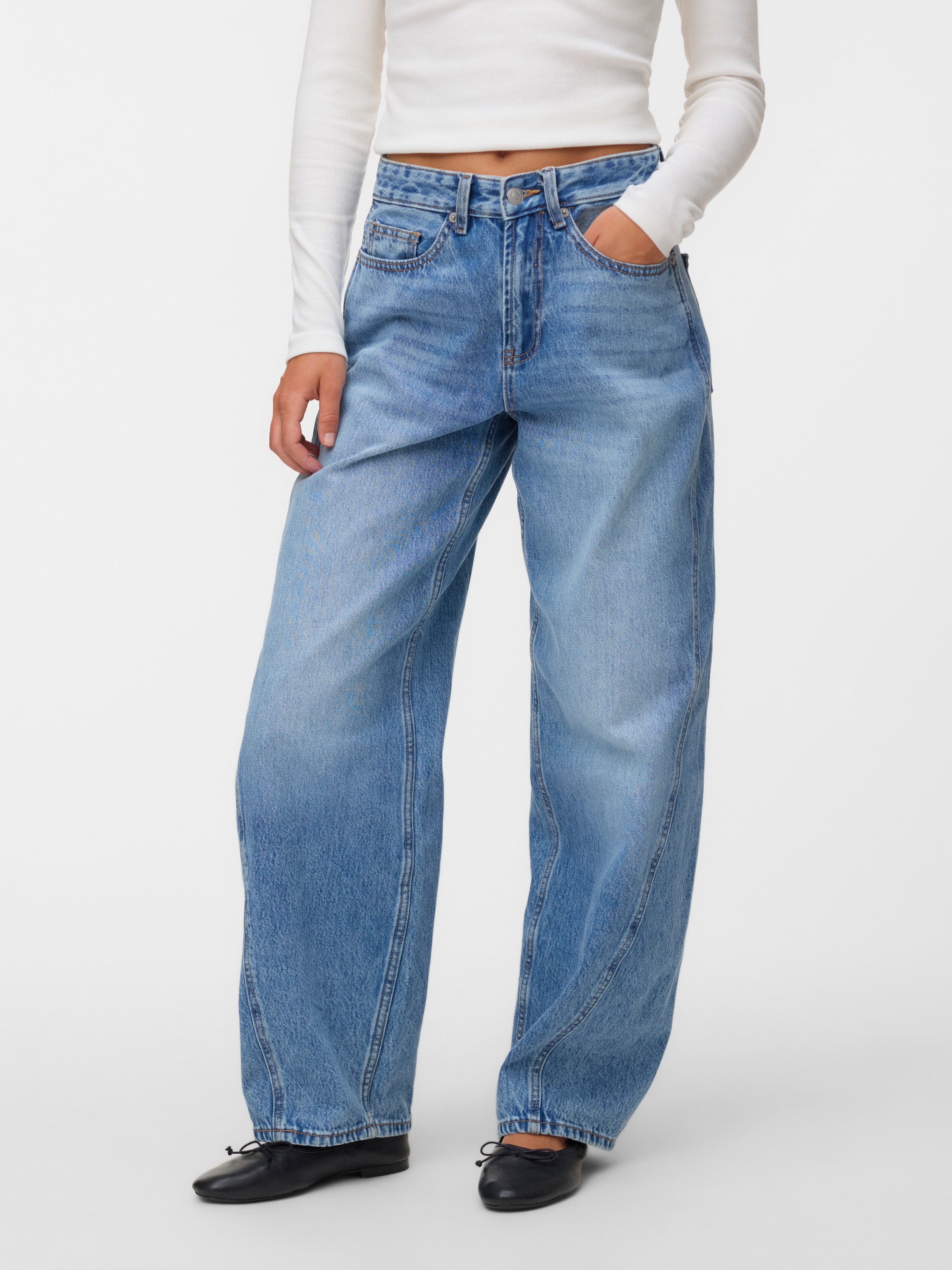 Vero Moda Weite Jeans "Vmzoe Mr Barrel Dnm Jeans LI3154 Noos" Baumwolle, Mid Waist, Loose Fit