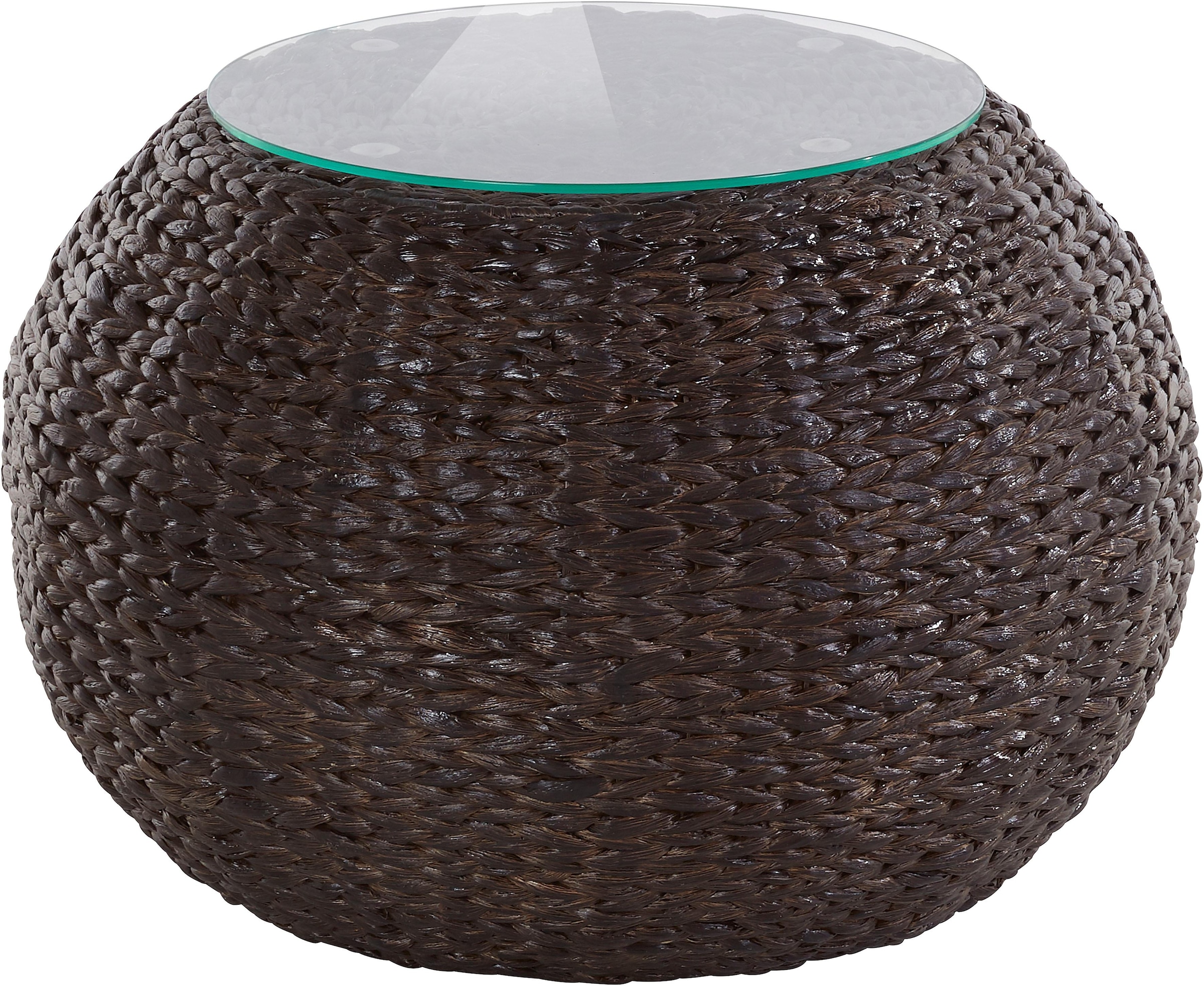 Home affaire Beistelltisch »Cedarville« aus Wasserhyazinthengeflecht, mit Glastischplatte, Durchmesser 60 cm