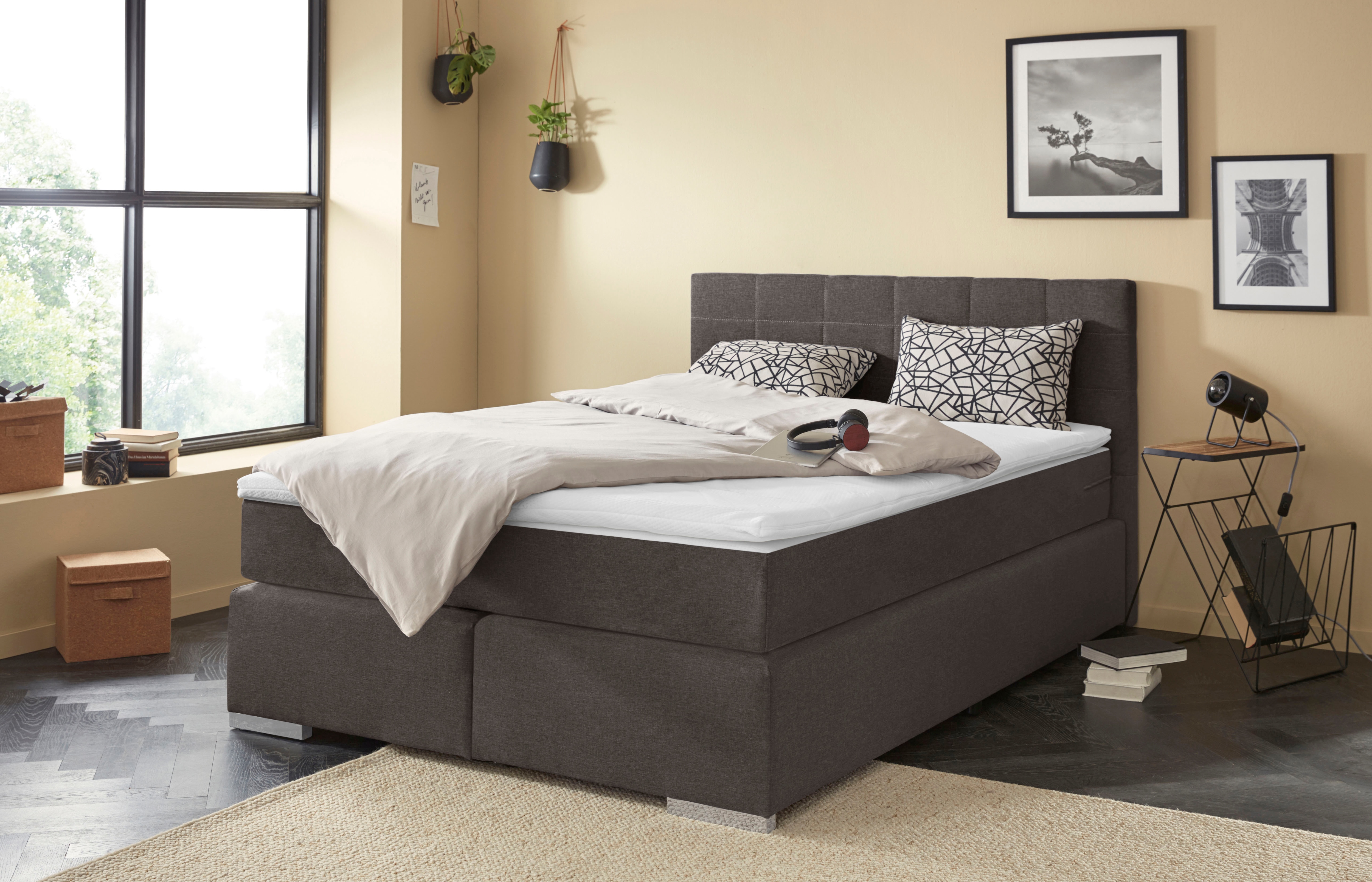 COTTA Boxspringbett "SIMBA, inkl. Taschenfederkernmatratze H3 oder H4 und Komforttopper" Strukturstoff-Bezug, Liegefläche wahlweise 120x200 bis 200x200 cm